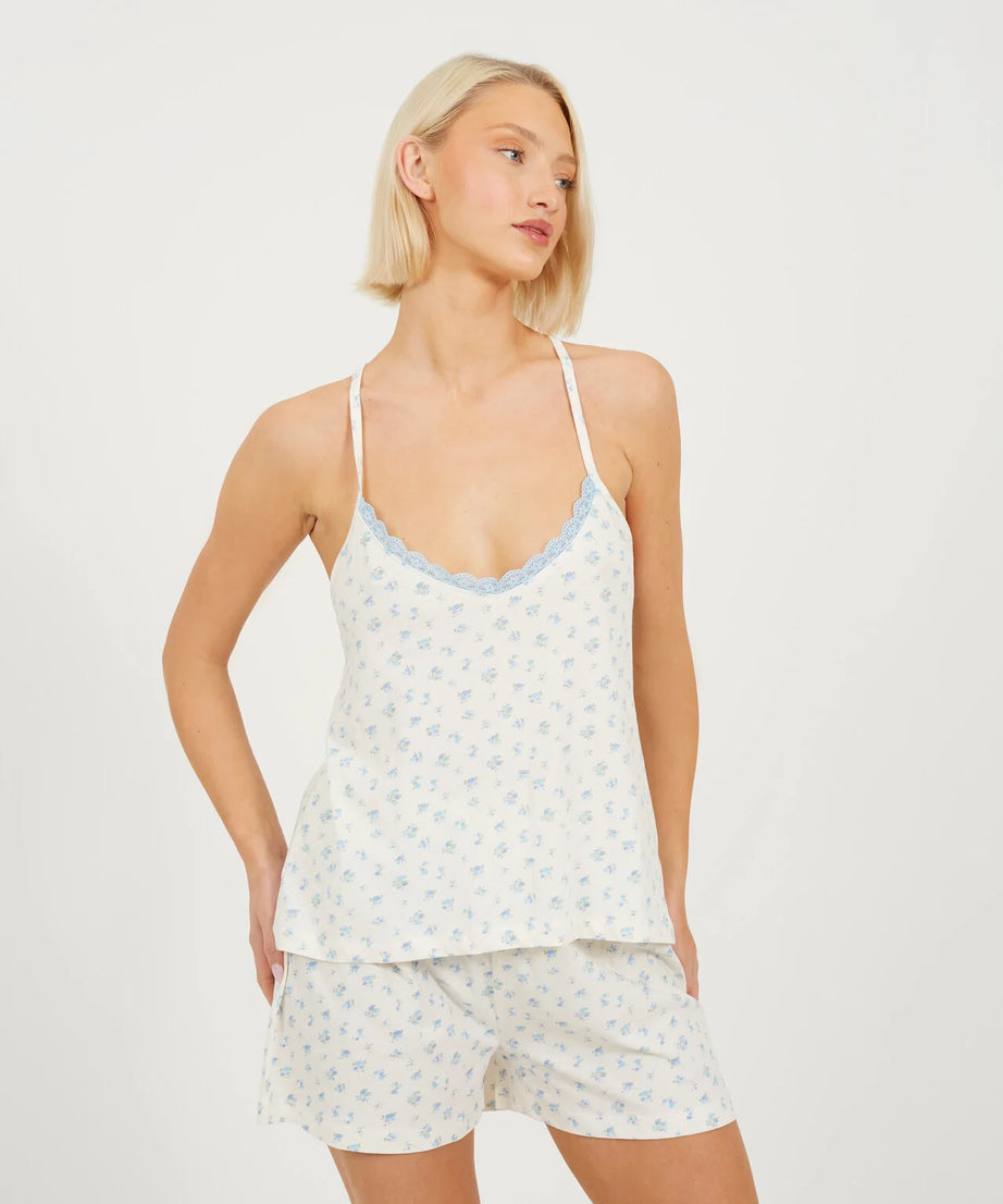 CROSS OVER STRAPPY DESIGN PYJAMA SET, DITSY FLORAL