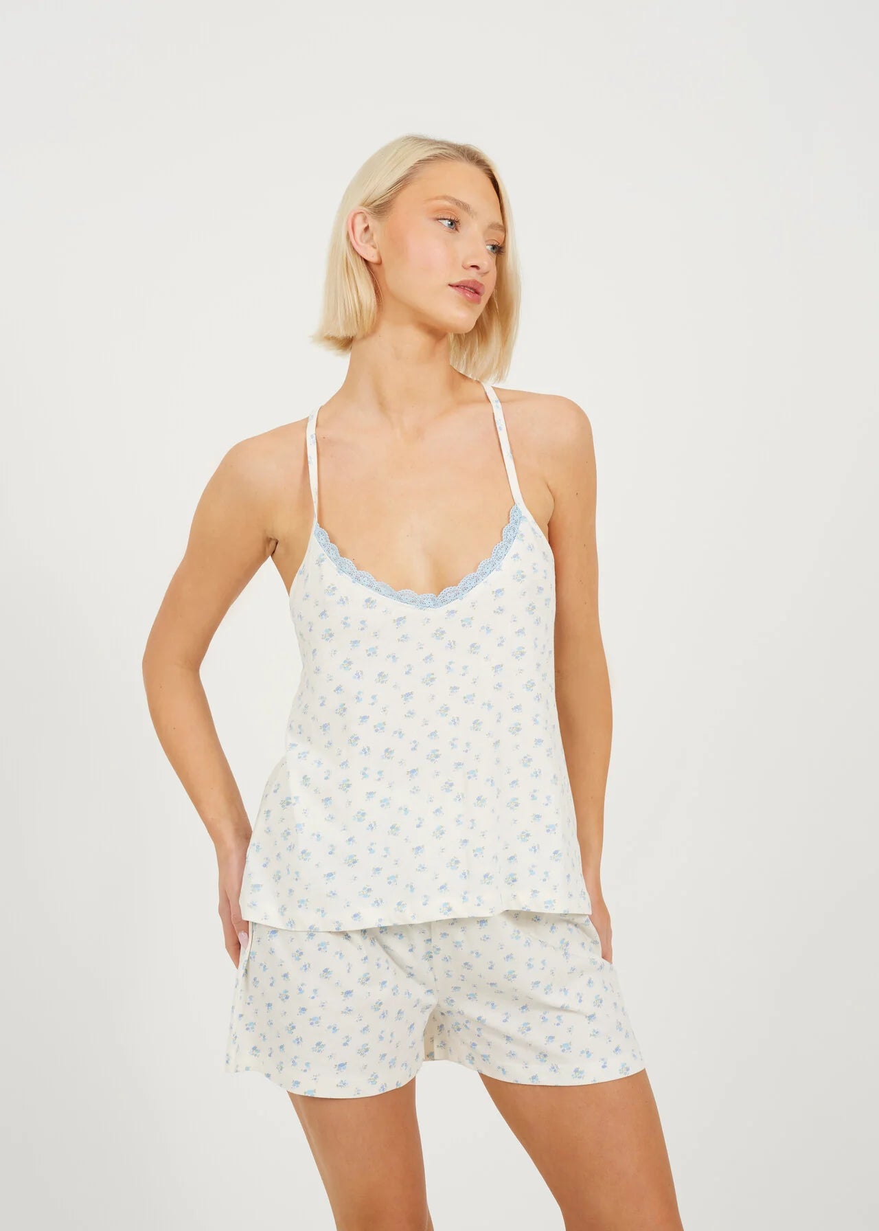 CROSS OVER STRAPPY DESIGN PYJAMA SET, DITSY FLORAL