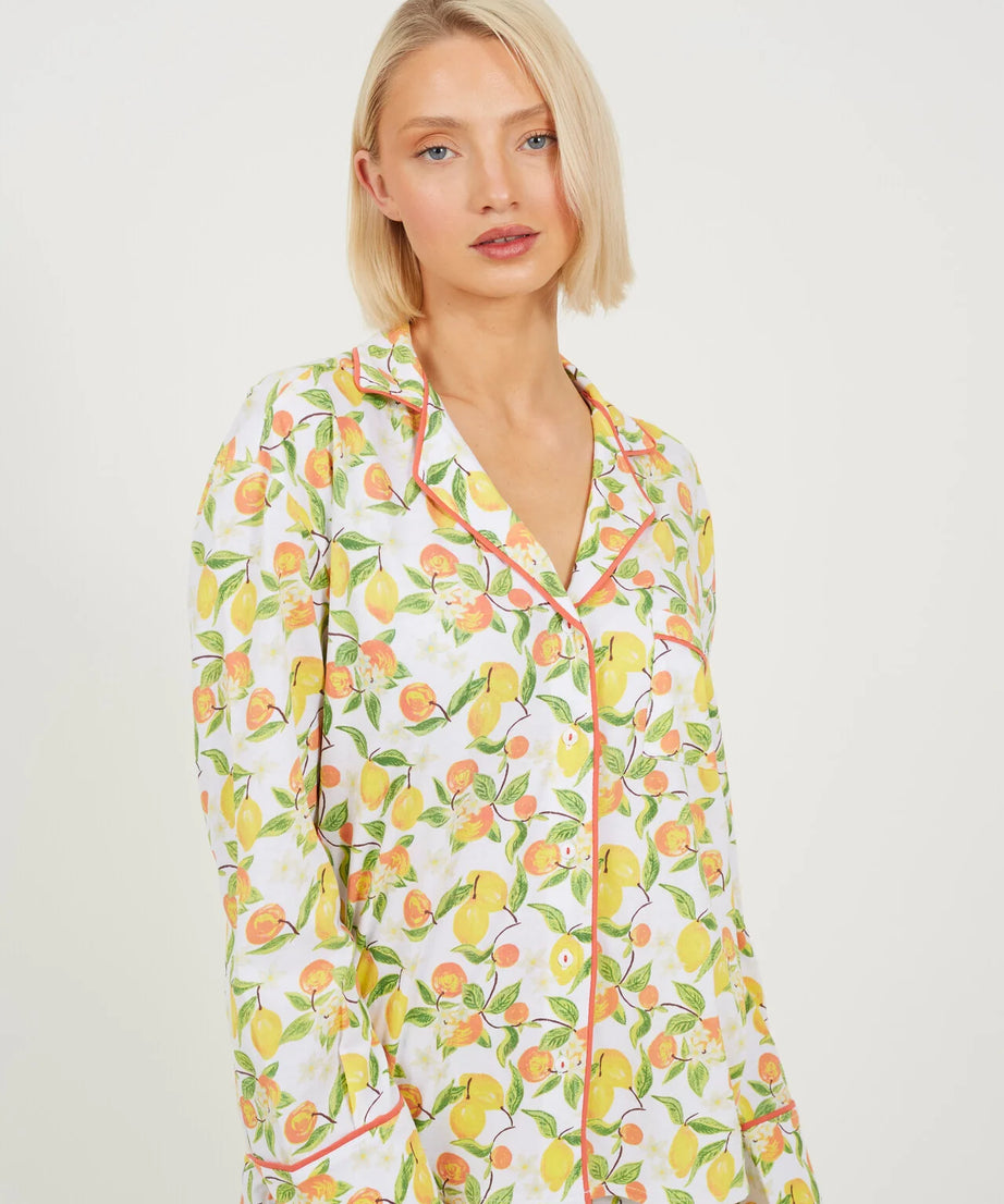 LONG SLEEVE BUTTON DOWN PJYAMA SET, CITRUS PRINT