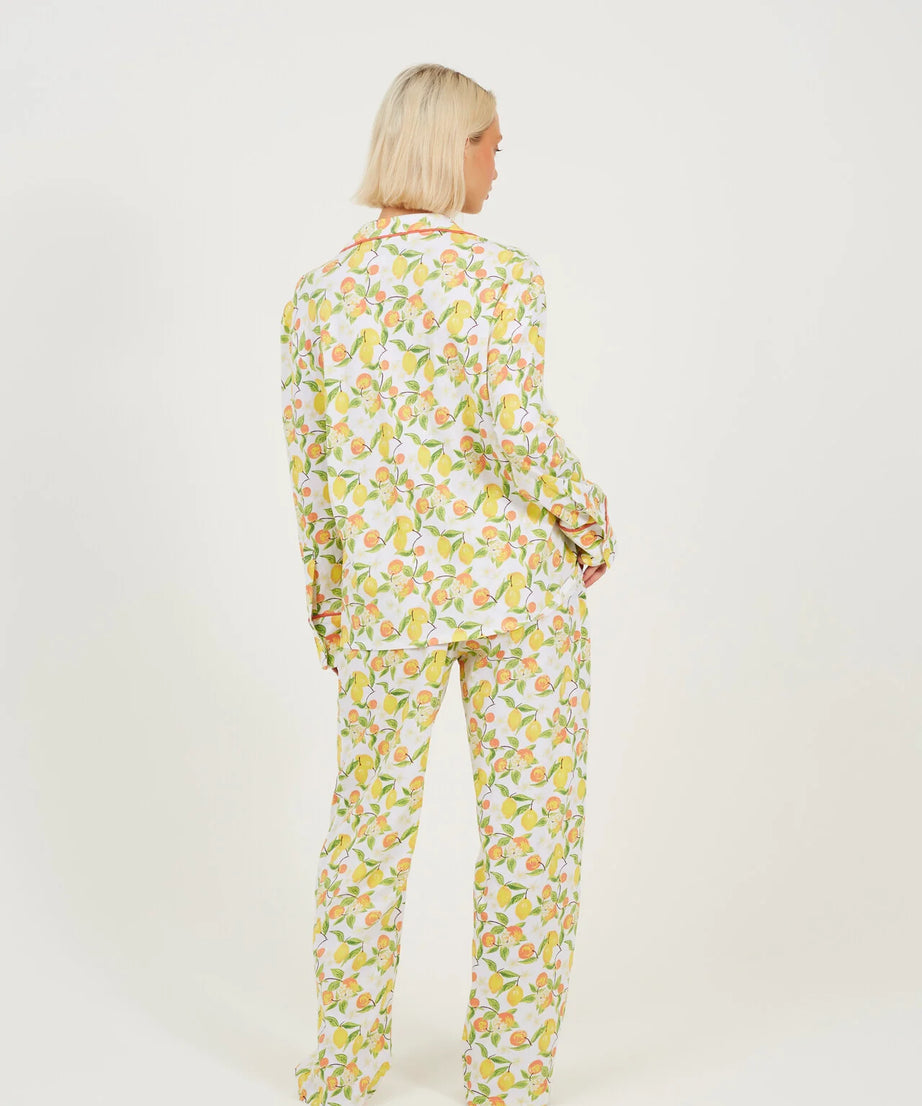 LONG SLEEVE BUTTON DOWN PJYAMA SET, CITRUS PRINT