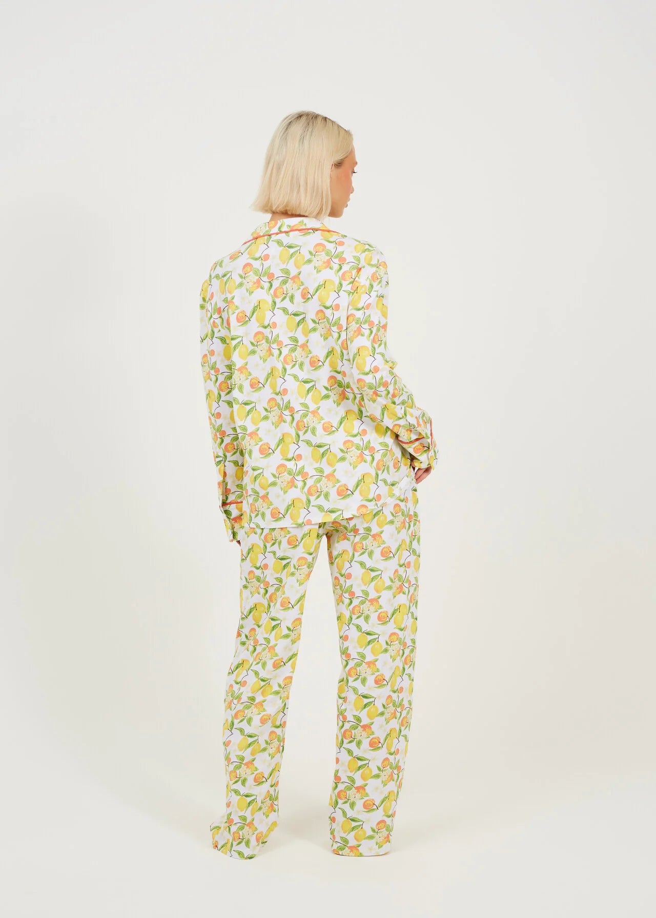 LONG SLEEVE BUTTON DOWN PJYAMA SET, CITRUS PRINT