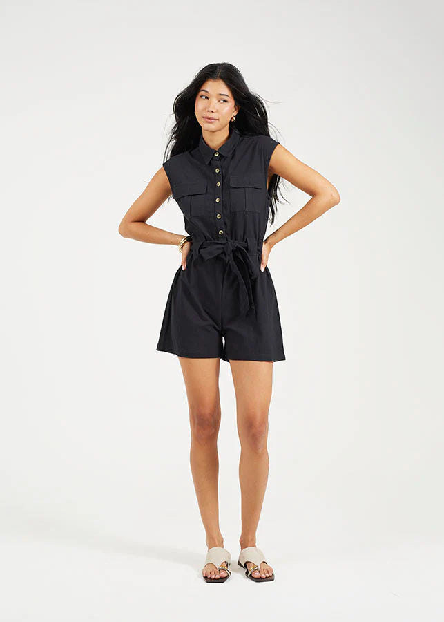 LINEN PLAYSUIT WITH CHEST POCKETS