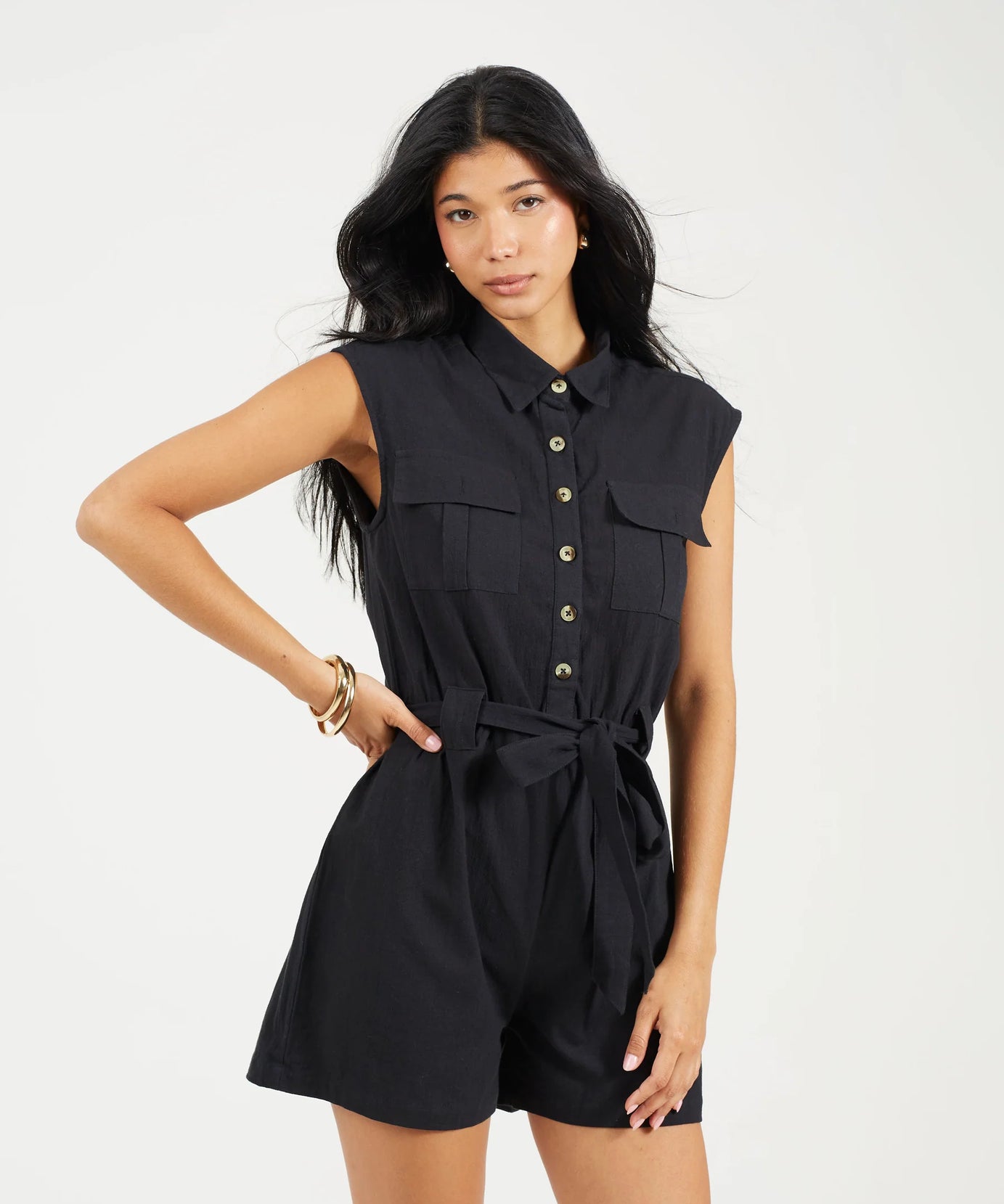 LINEN PLAYSUIT WITH CHEST POCKETS