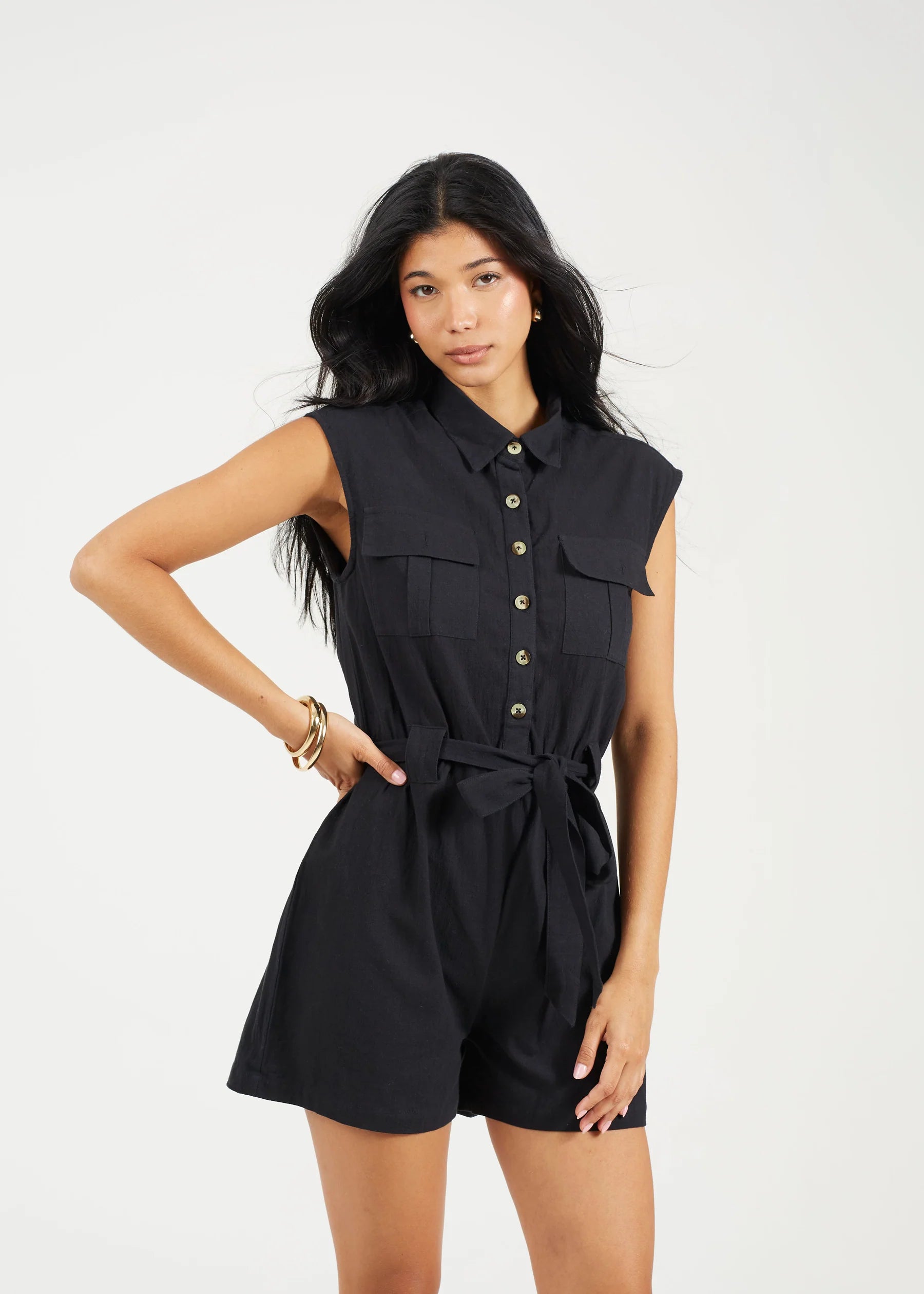 LINEN PLAYSUIT WITH CHEST POCKETS