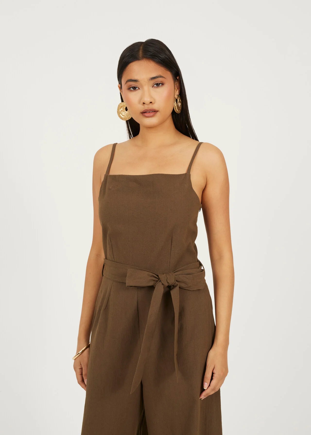 WIDE LEG STRAPPY WOVEN JUMPSUIT, TRUFFLE