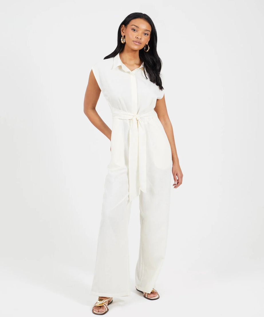 COLLARED JUMPSUIT WITH TIE WAIST