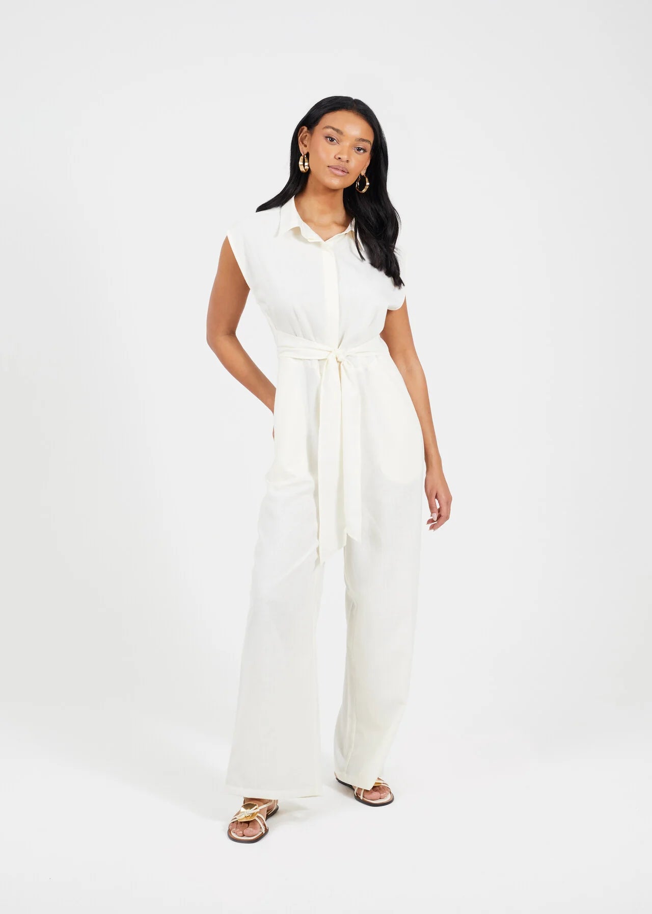 COLLARED JUMPSUIT WITH TIE WAIST