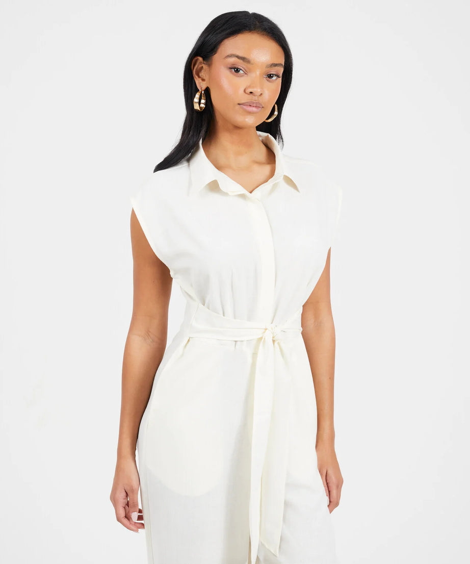 COLLARED JUMPSUIT WITH TIE WAIST