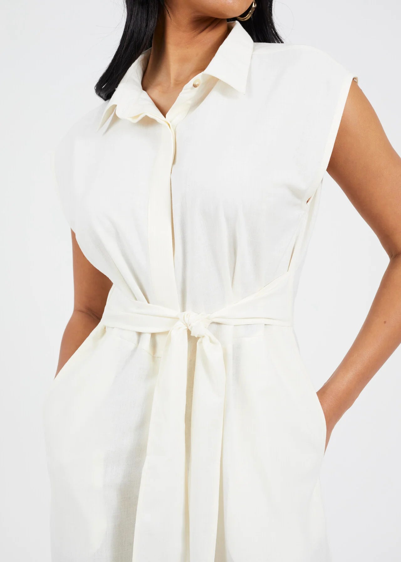 COLLARED JUMPSUIT WITH TIE WAIST