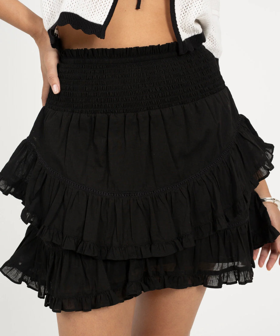 FRILL MINI SKIRT, BLACK