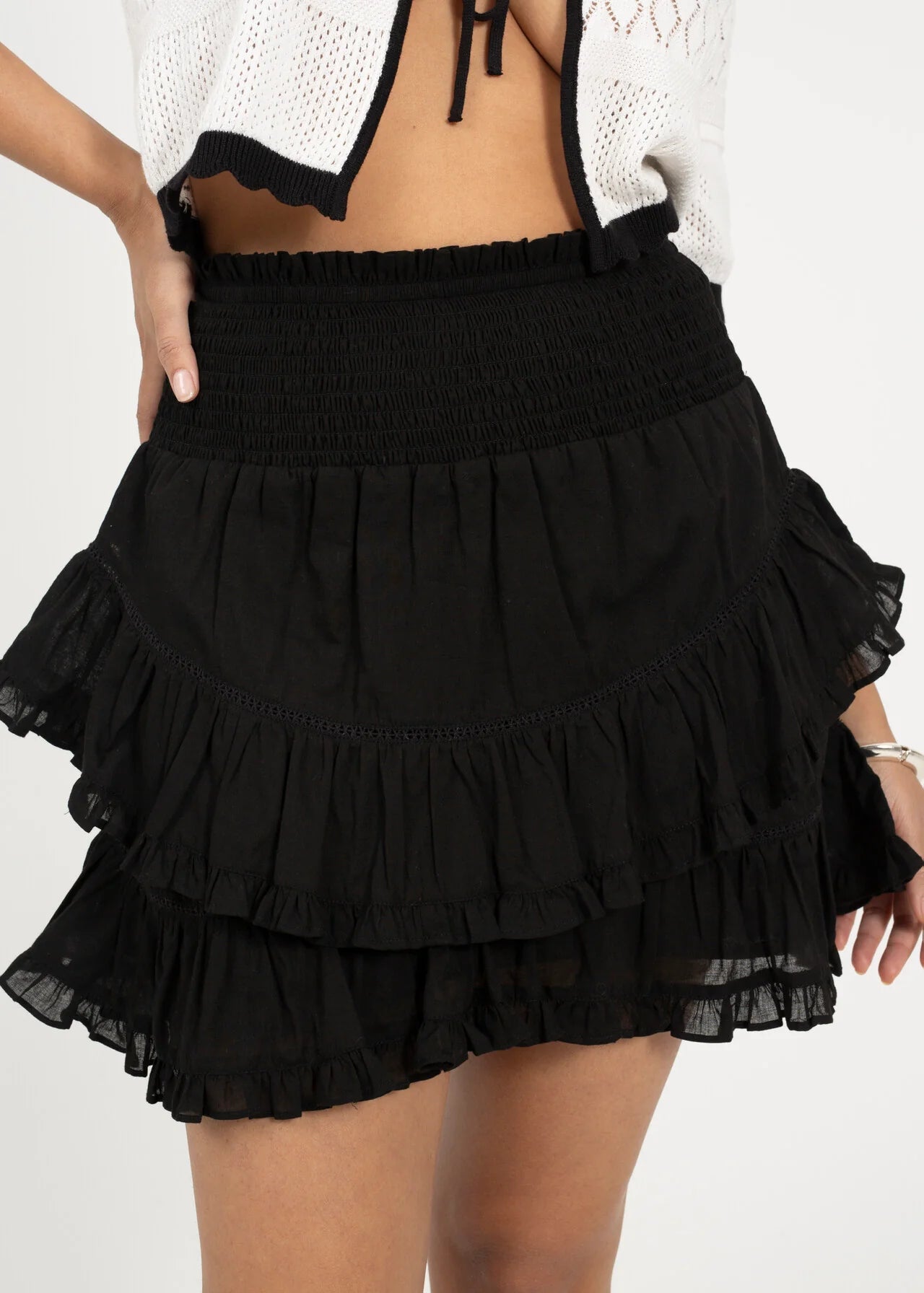 FRILL MINI SKIRT, BLACK