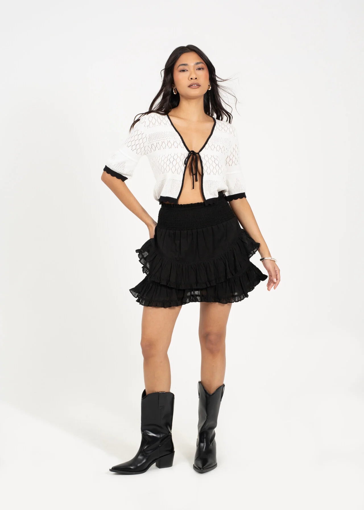 FRILL MINI SKIRT, BLACK