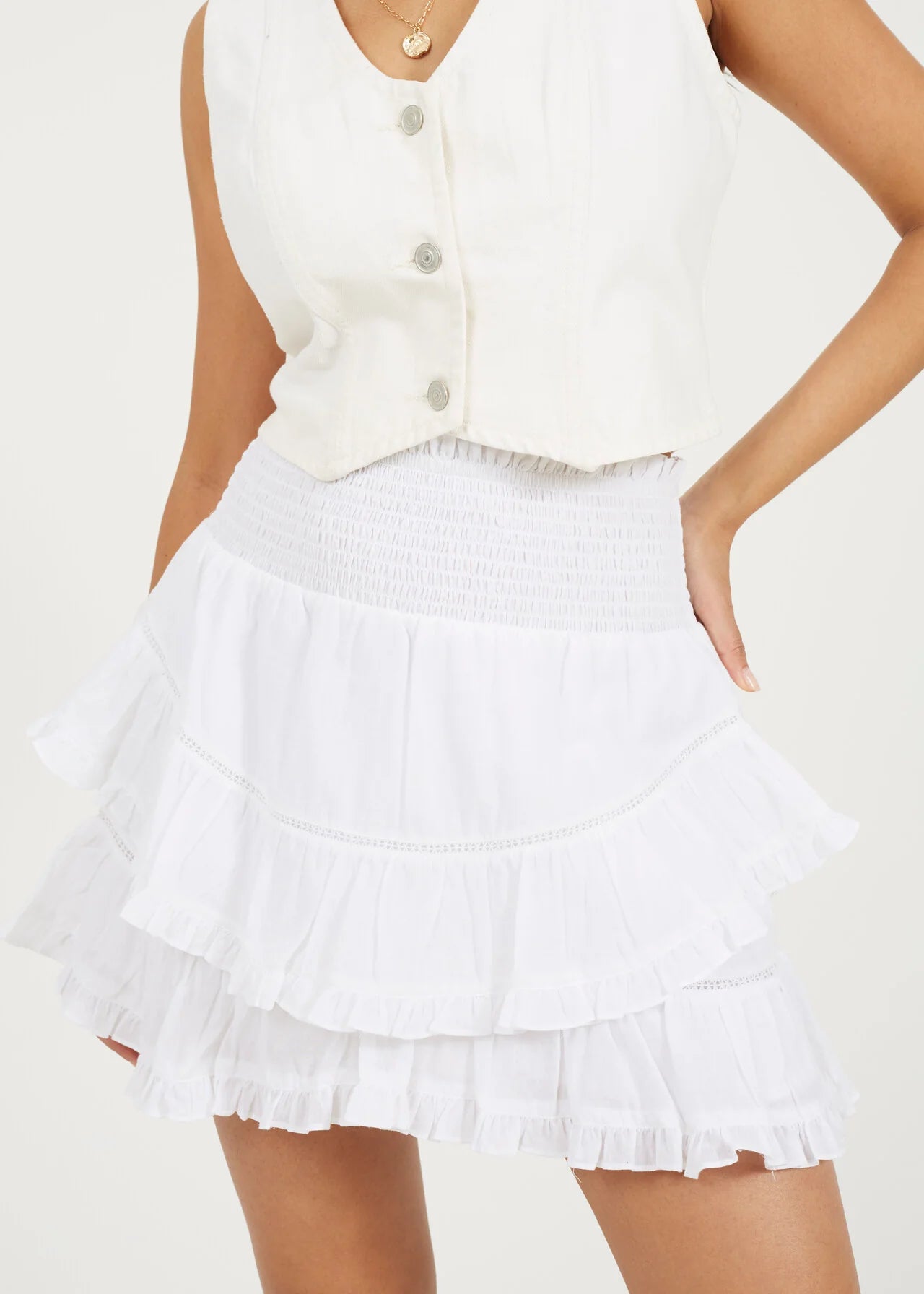 FRILL MINI SKIRT, WHITE