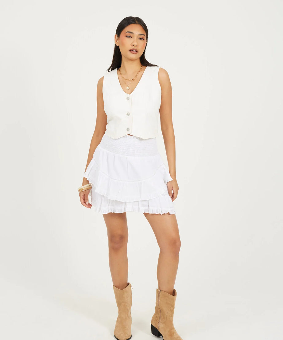 FRILL MINI SKIRT, WHITE