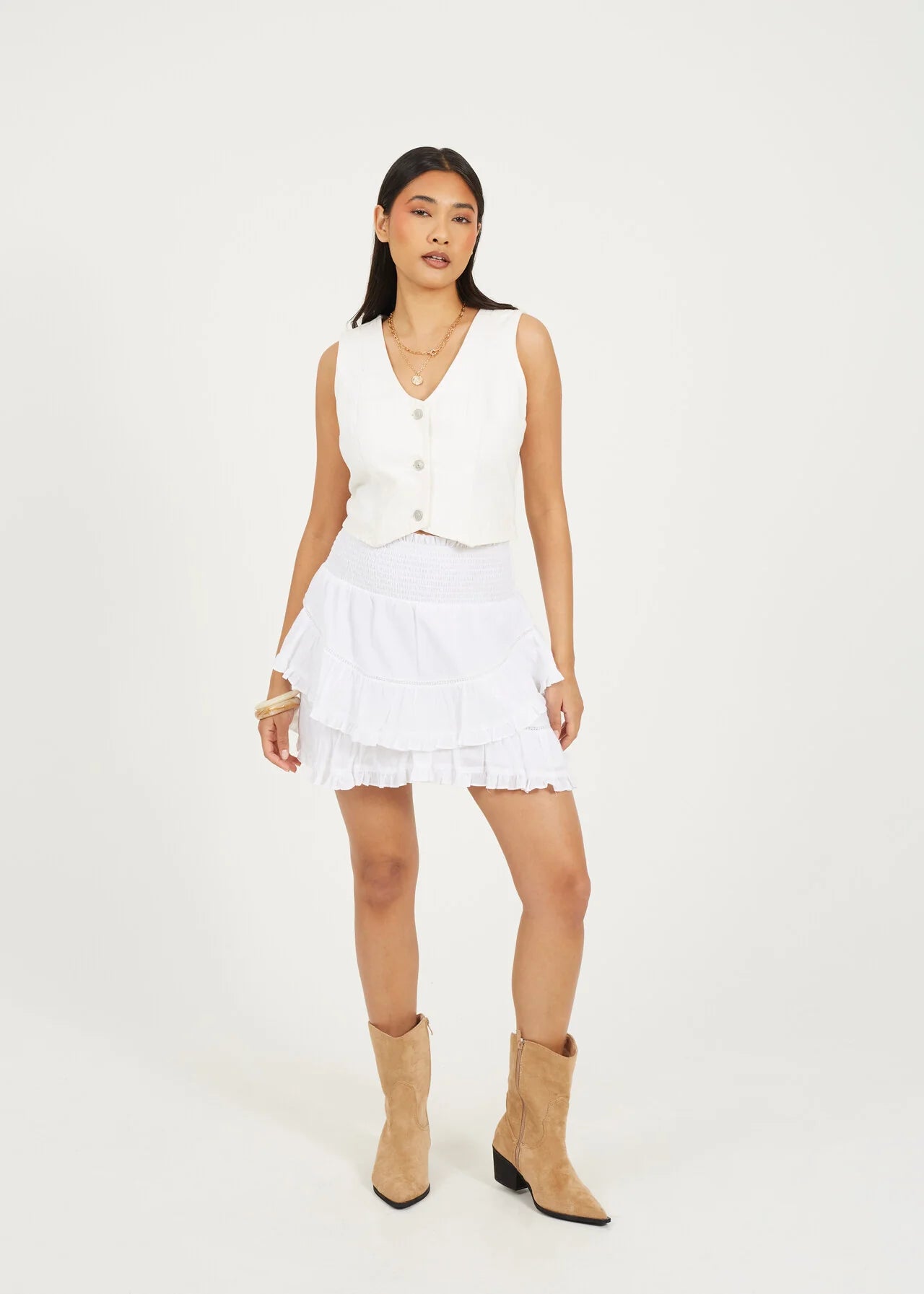 FRILL MINI SKIRT, WHITE