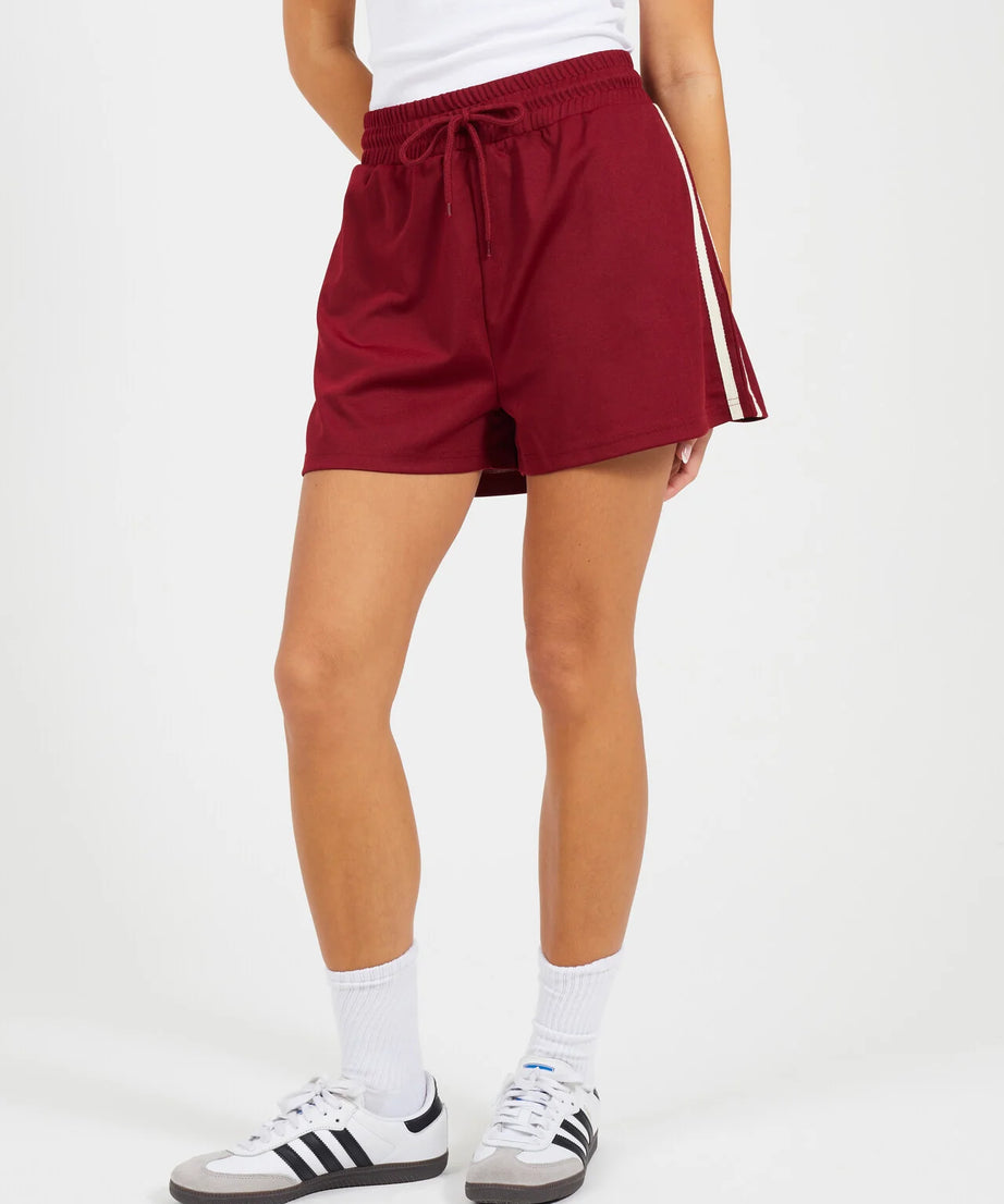 SIDE STRIPE JERSEY SPORTS SHORTS, BURGANDY/CREAM