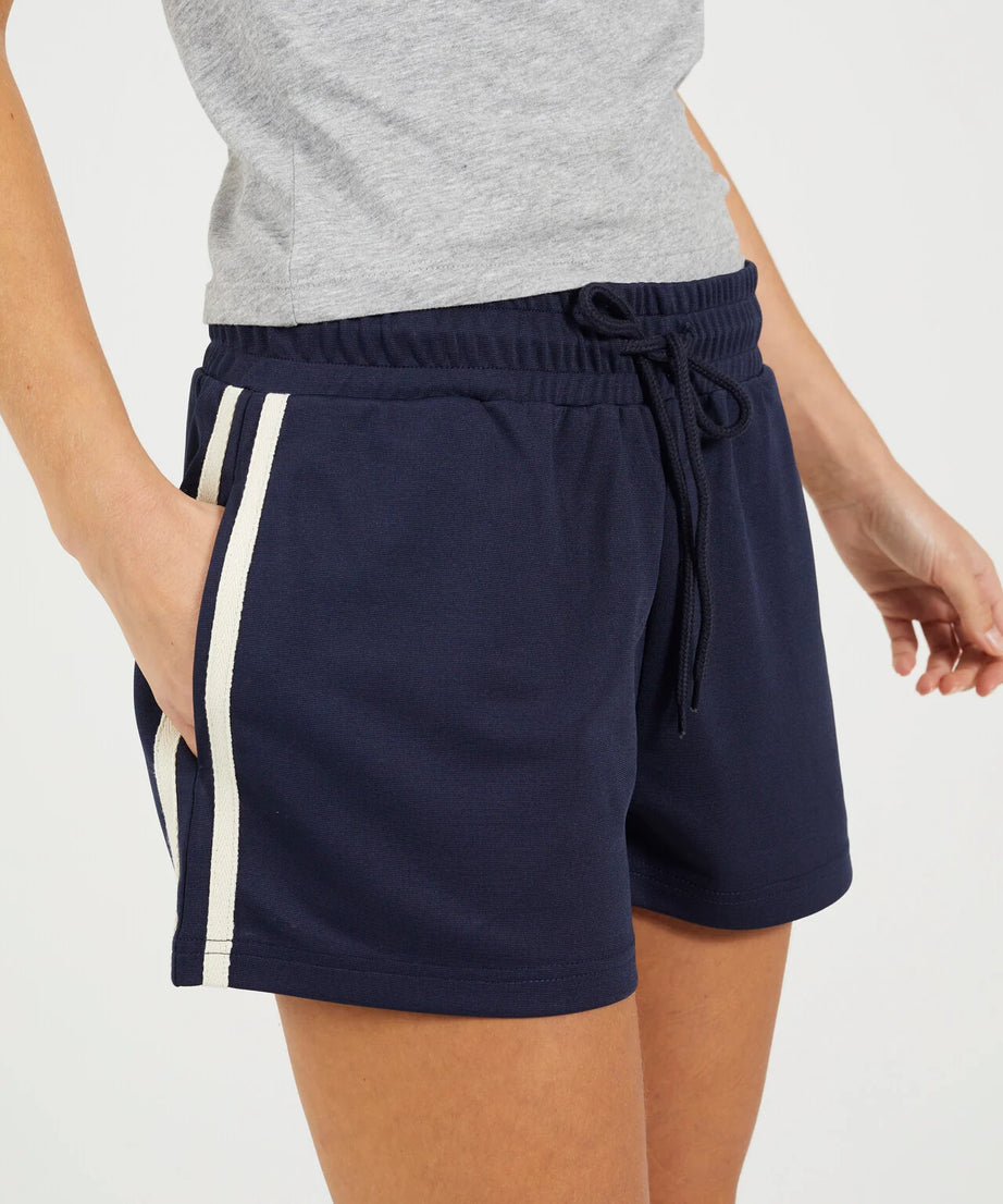SIDE STRIPE JERSEY SPORTS SHORTS, NAVY/CREAM