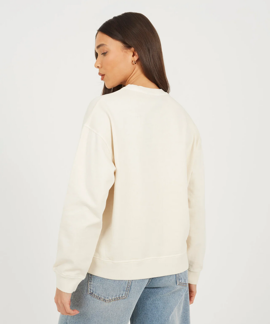 Brave Soul Graphic Print Long Sleeve Sweatshirt – Beige Acid Wash | 100% Cotton