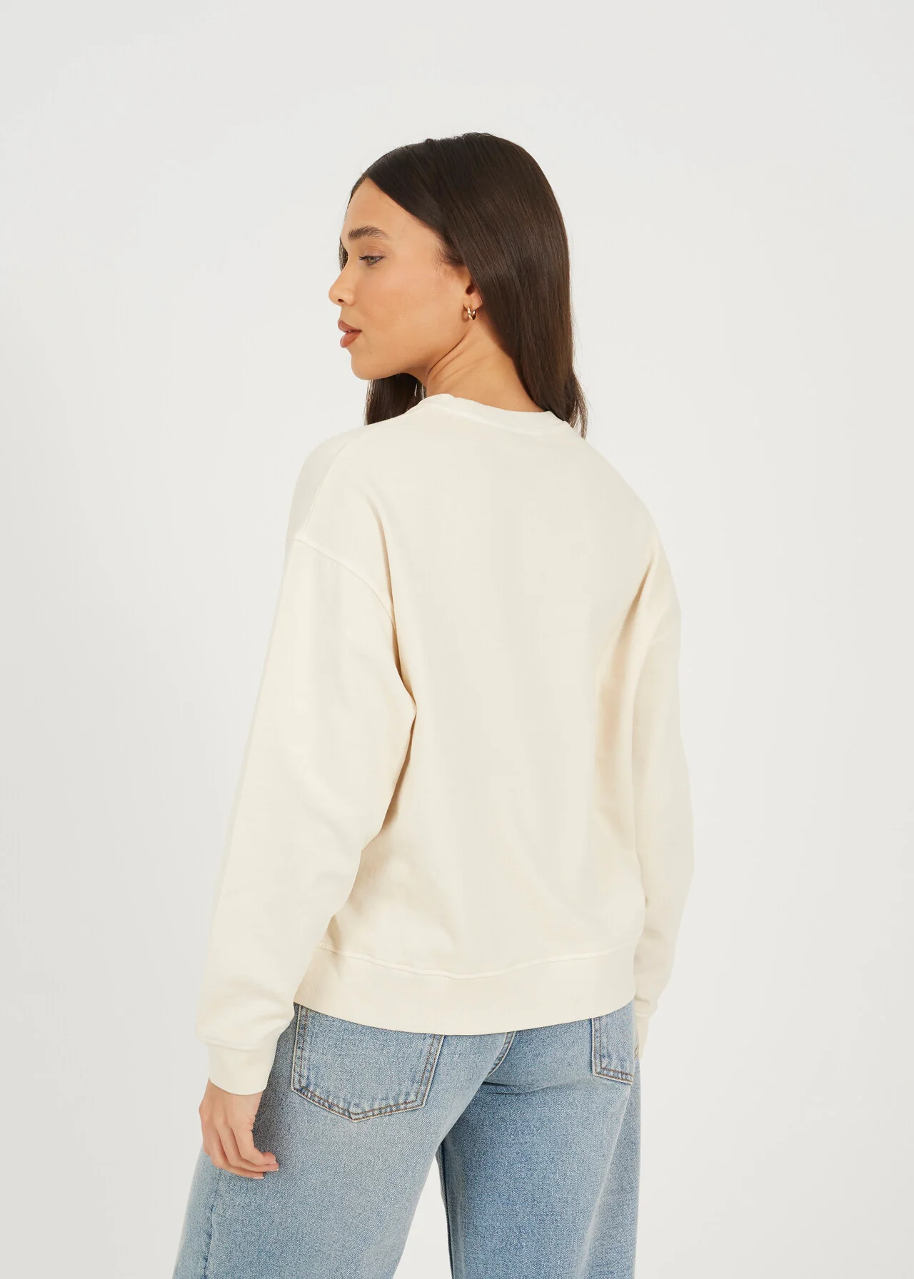 Brave Soul Graphic Print Long Sleeve Sweatshirt – Beige Acid Wash | 100% Cotton