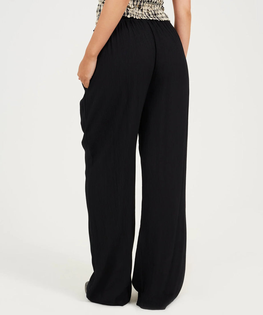CRINKLE DRAWCORD TEXTURED TROUSERS, BLACK