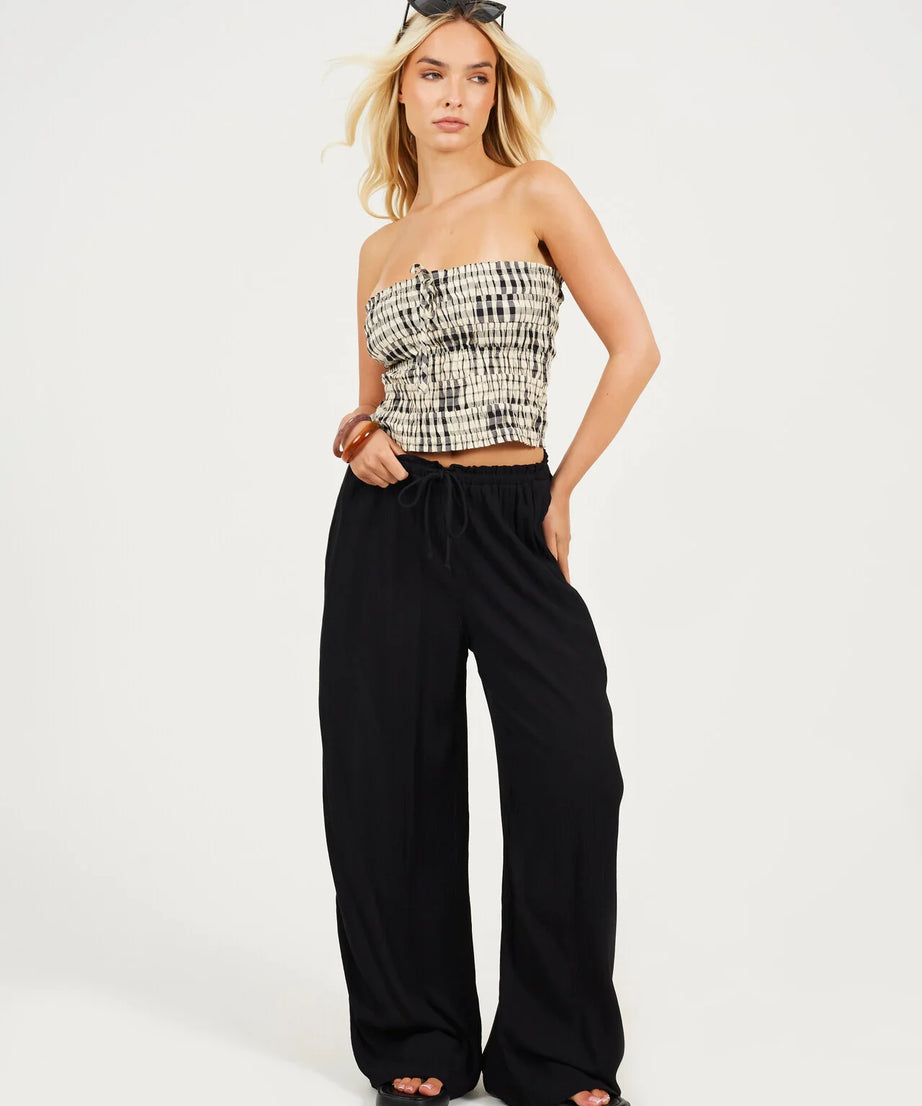 CRINKLE DRAWCORD TEXTURED TROUSERS, BLACK