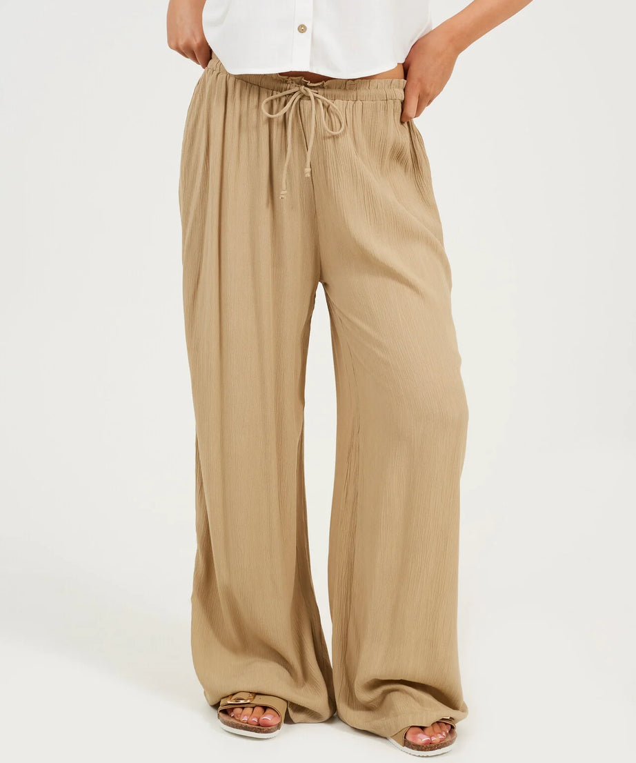 CRINKLE DRAWCORD TEXTURED TROUSERS, STONE
