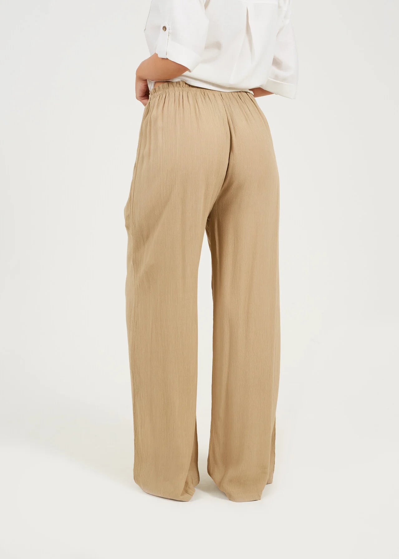 CRINKLE DRAWCORD TEXTURED TROUSERS, STONE