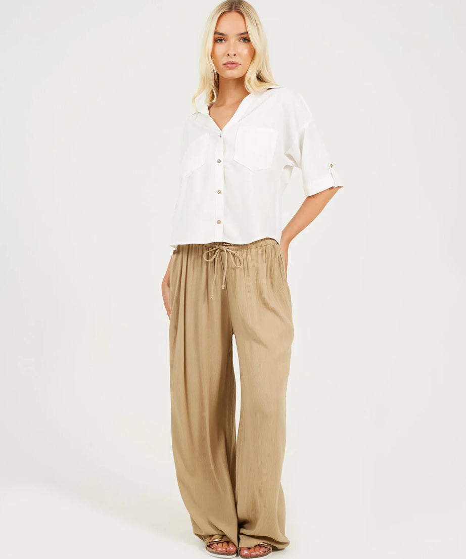 CRINKLE DRAWCORD TEXTURED TROUSERS, STONE