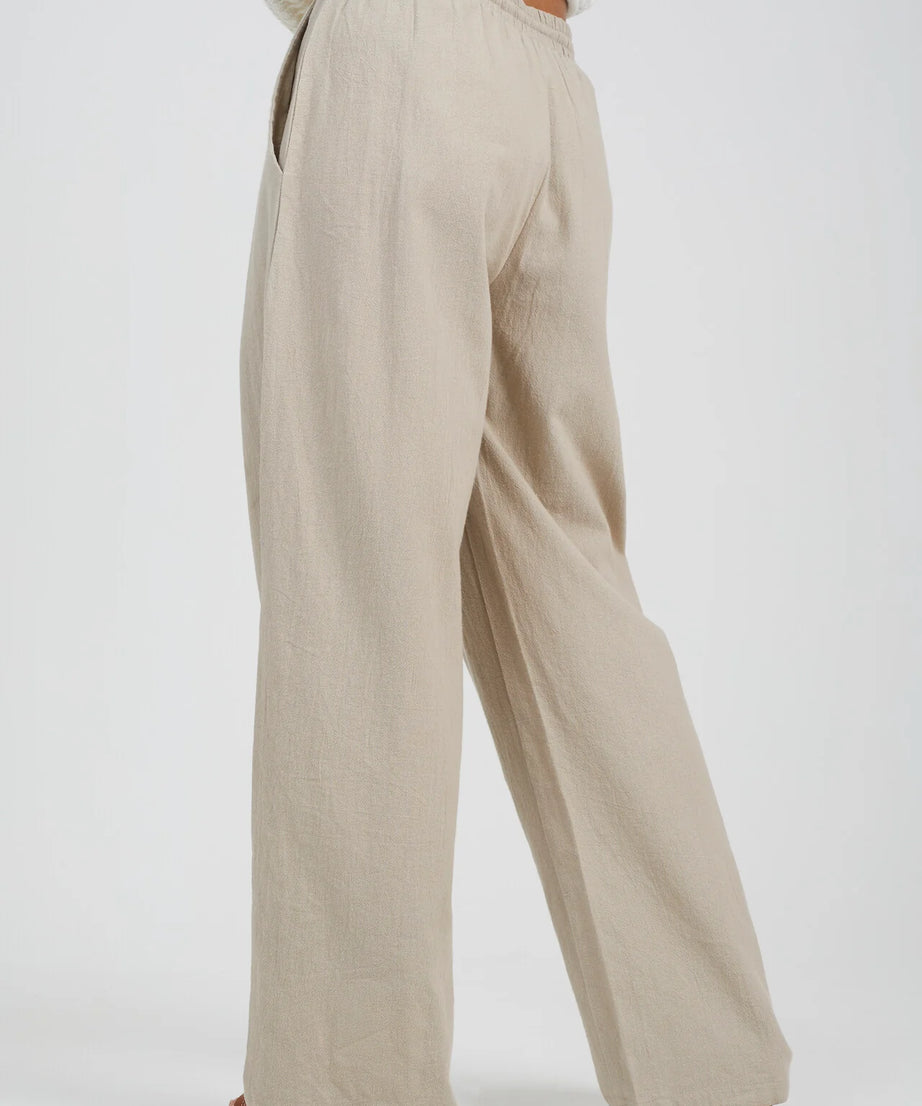 RELAXED FIT DRAWCORD STRAIGHT LEG LINEN TROUSERS, PUTTY