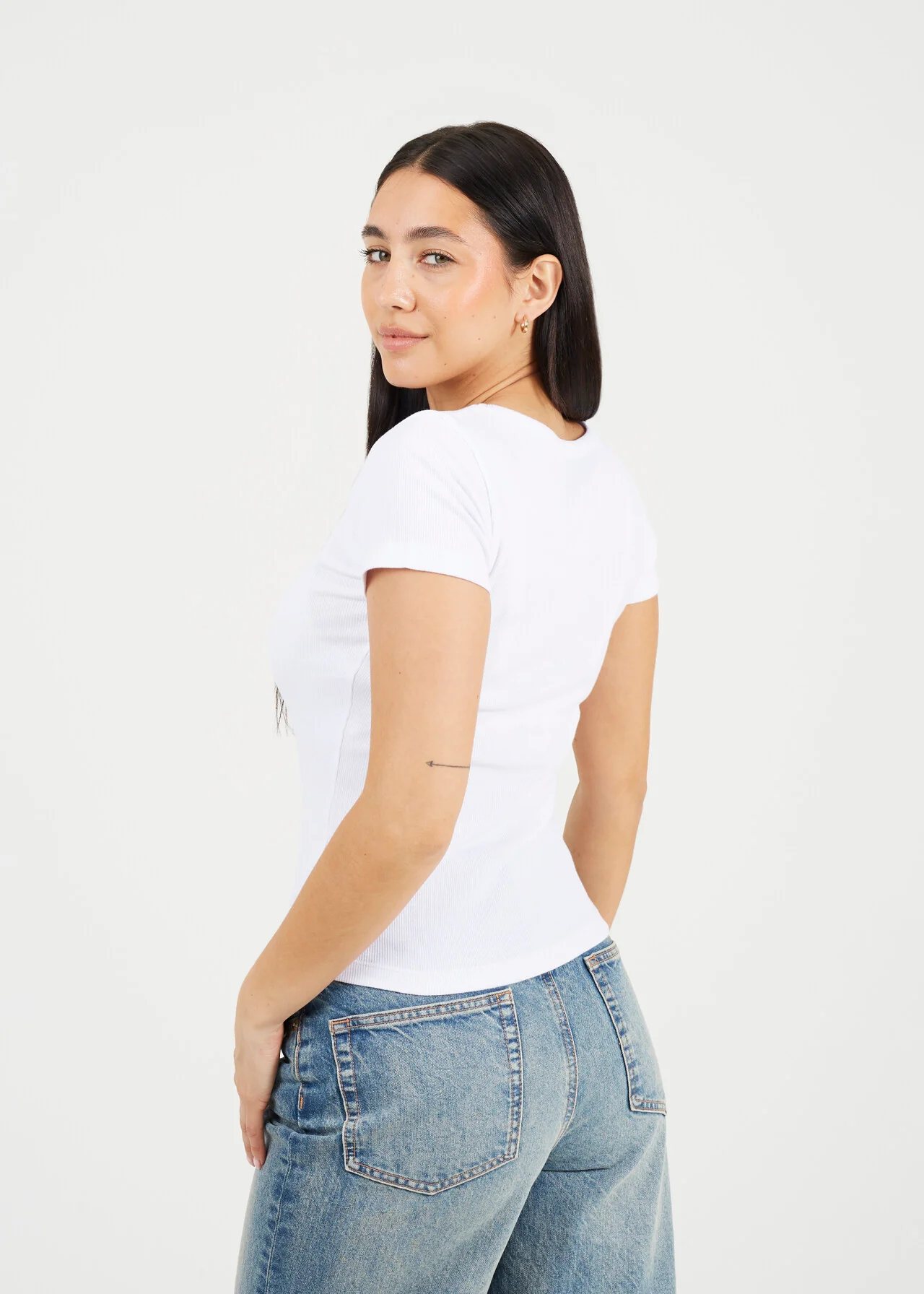 Brave Soul Women’s Scoop Neck Ribbed T-Shirt – White Short Sleeve