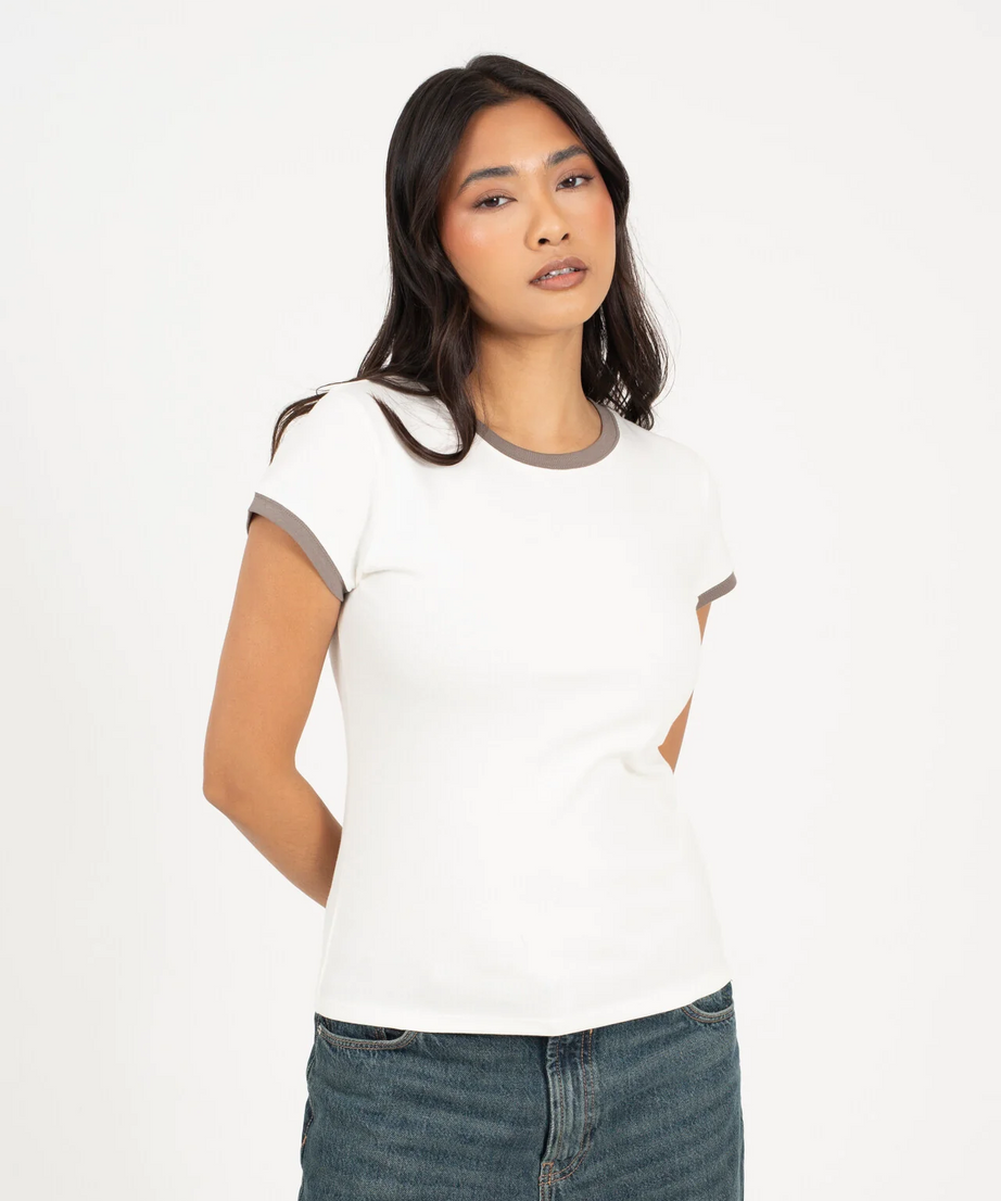 Brave Soul Contrast Edge Jersey T-Shirt – Cream/Rock