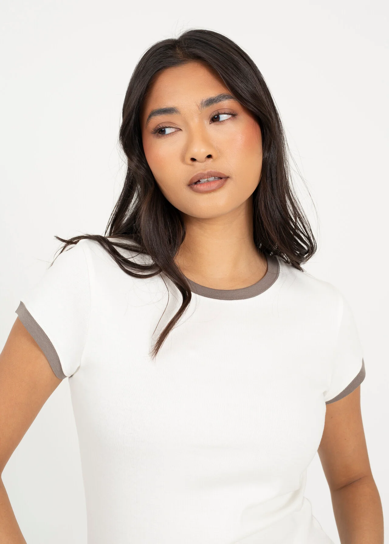 Brave Soul Contrast Edge Jersey T-Shirt – Cream/Rock