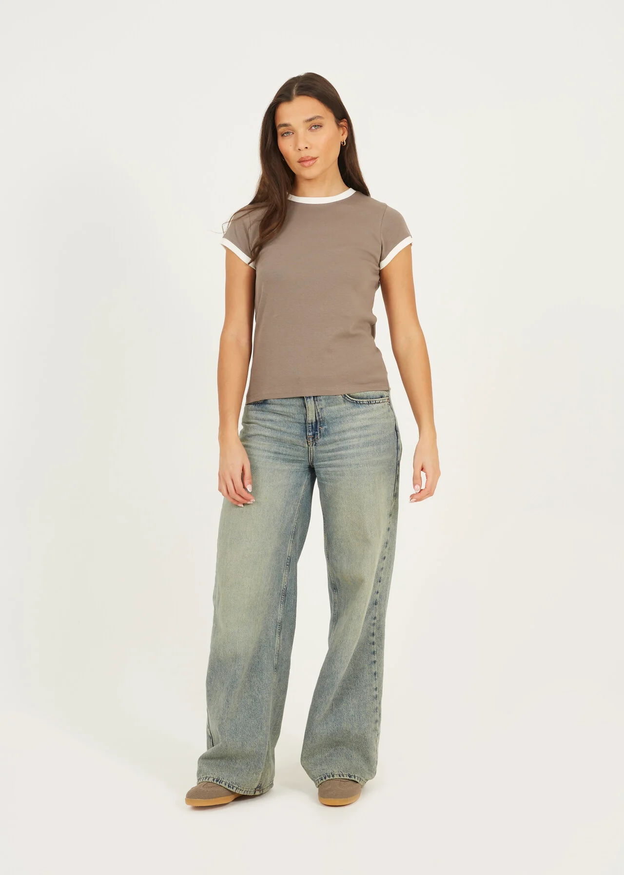 Brave Soul Contrast Edge Jersey T-Shirt – Cream/Rock