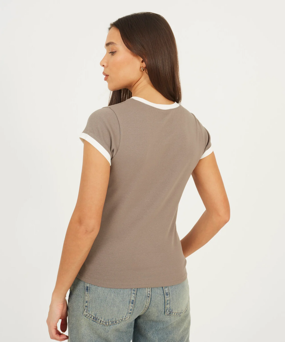 Brave Soul Contrast Edge Jersey T-Shirt – Cream/Rock