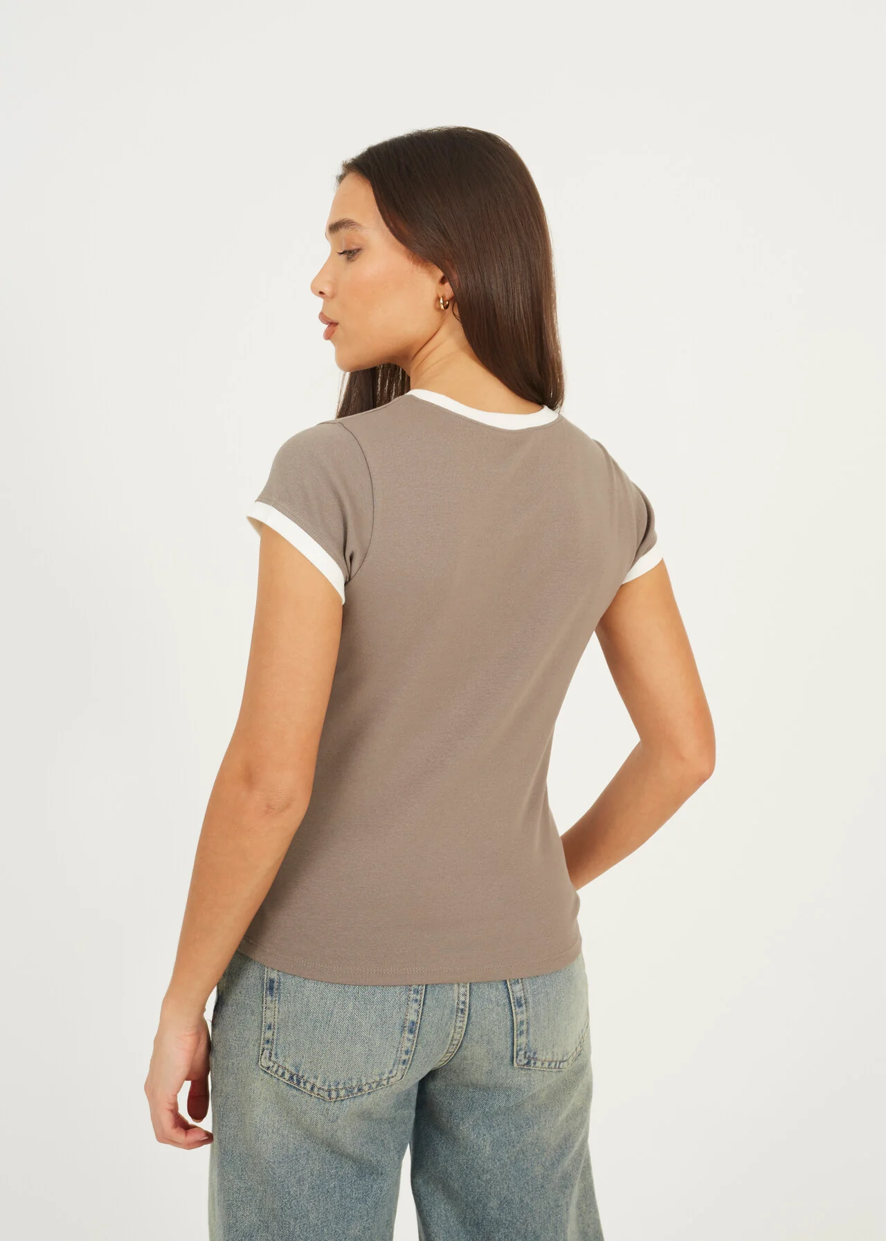 Brave Soul Contrast Edge Jersey T-Shirt – Cream/Rock