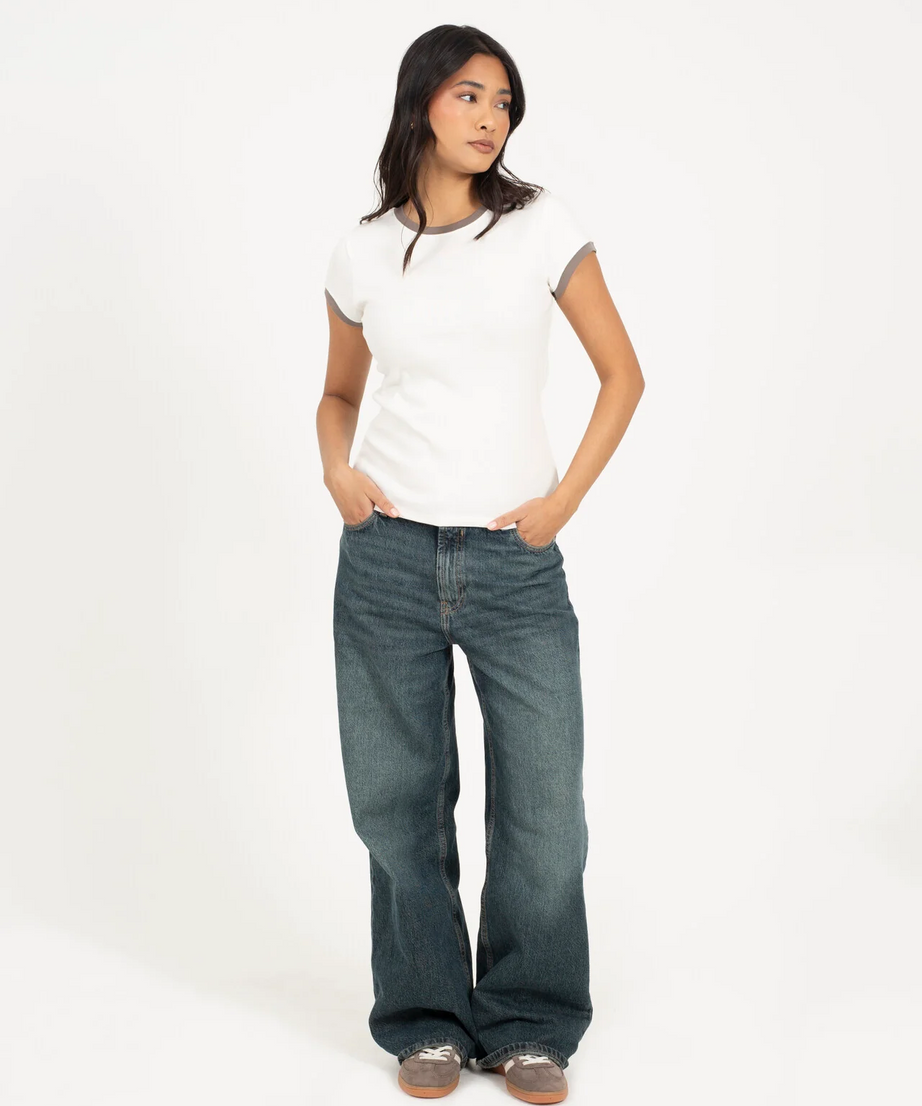 Brave Soul Contrast Edge Jersey T-Shirt – Cream/Rock