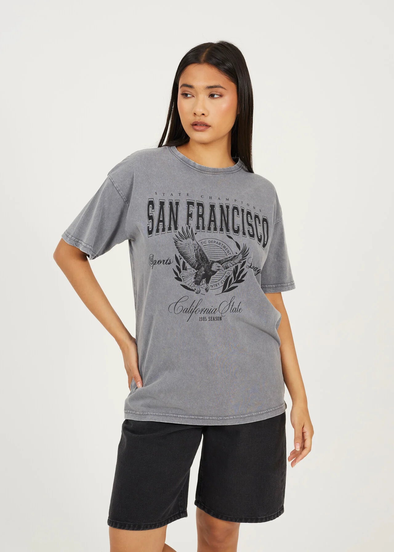'SAN FRANCISCO' GRAPHIC T-SHIRT, SILVER GREY ACID WASH