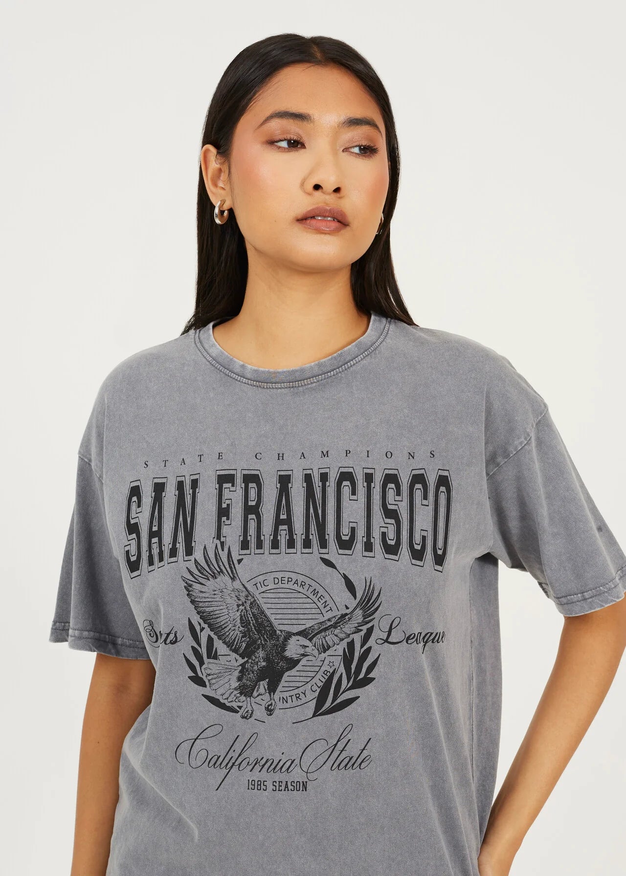 'SAN FRANCISCO' GRAPHIC T-SHIRT, SILVER GREY ACID WASH