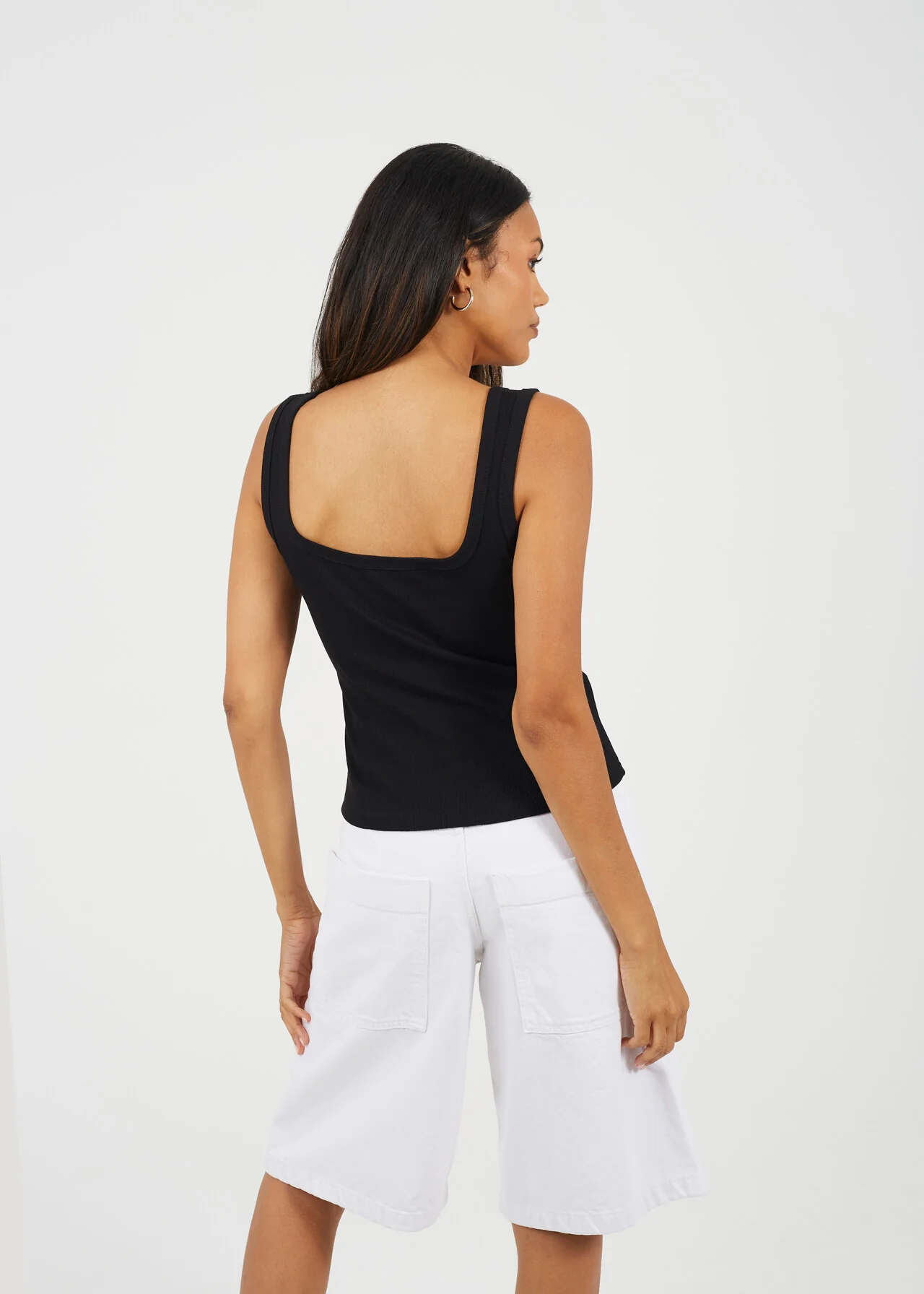 Brave Soul Ribbed Scoop Neck Vest with Button Detail – Black