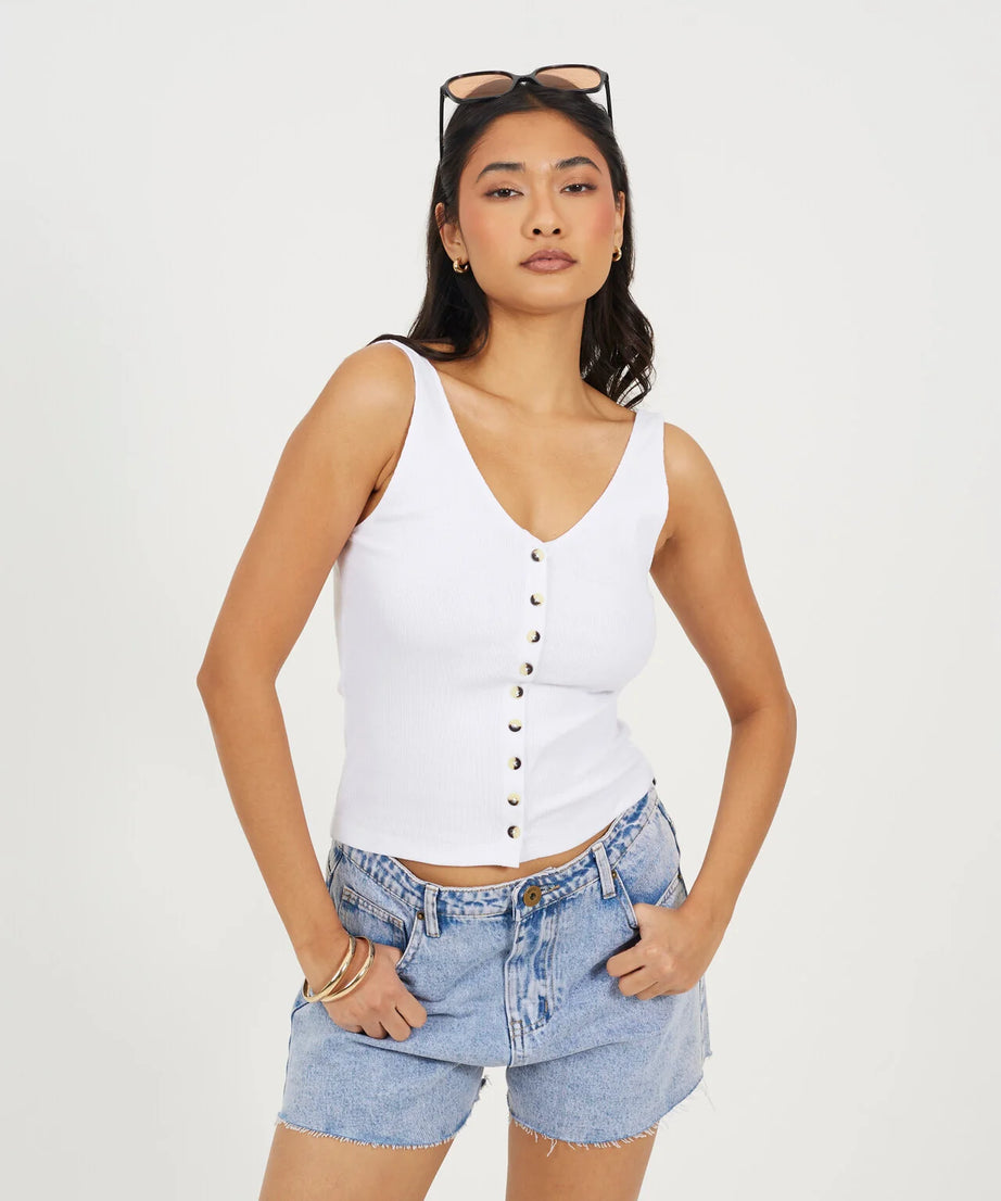 RIBBED BUTTON DOWN VEST, BLACK AND WHITE