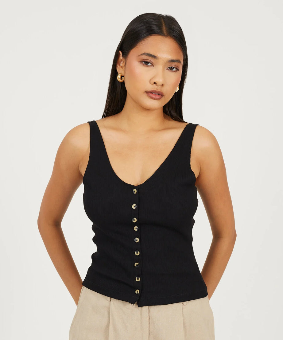 RIBBED BUTTON DOWN VEST, BLACK AND WHITE