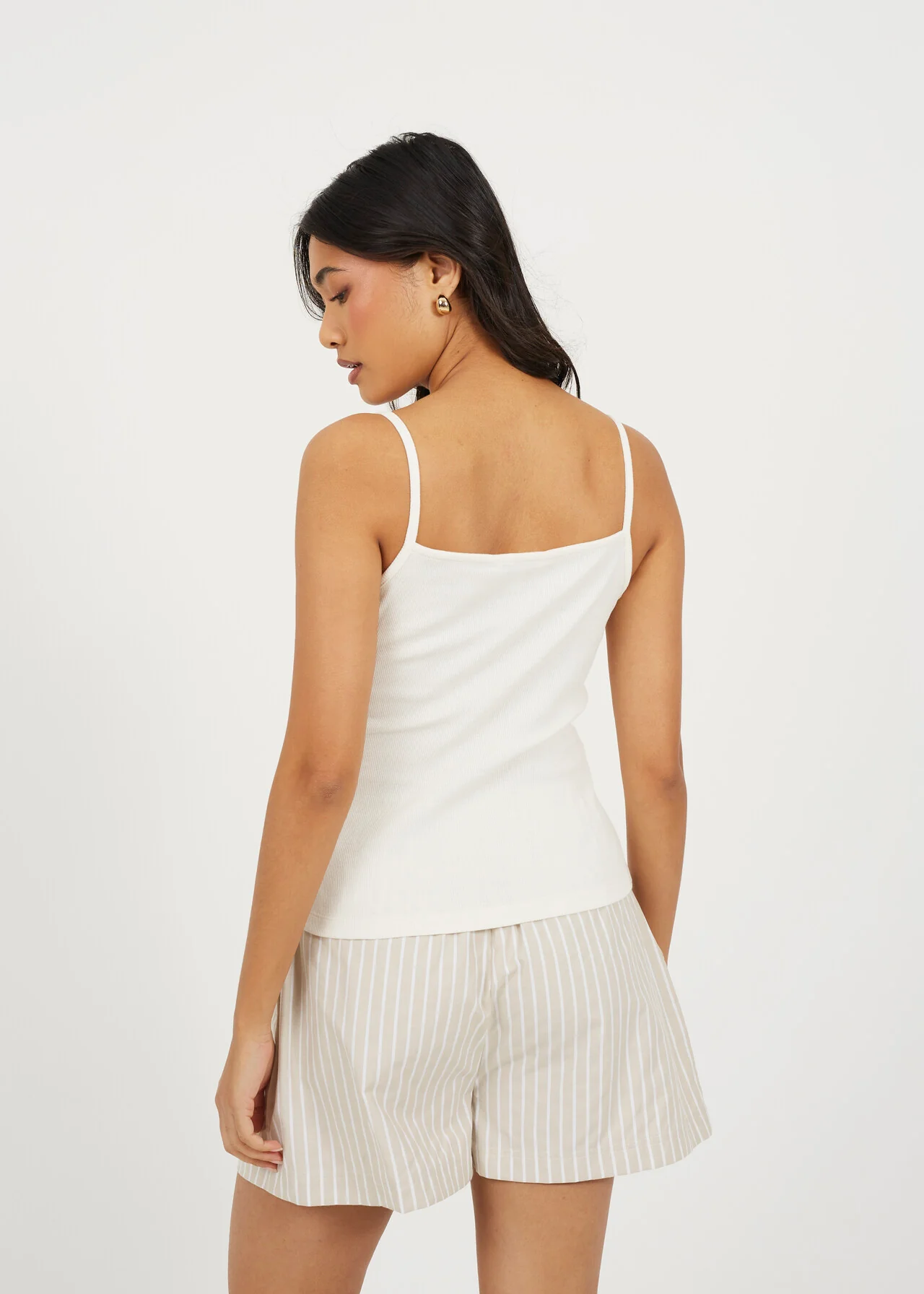 Brave Soul Ribbed Button Down Strappy Vest – Black / Cream