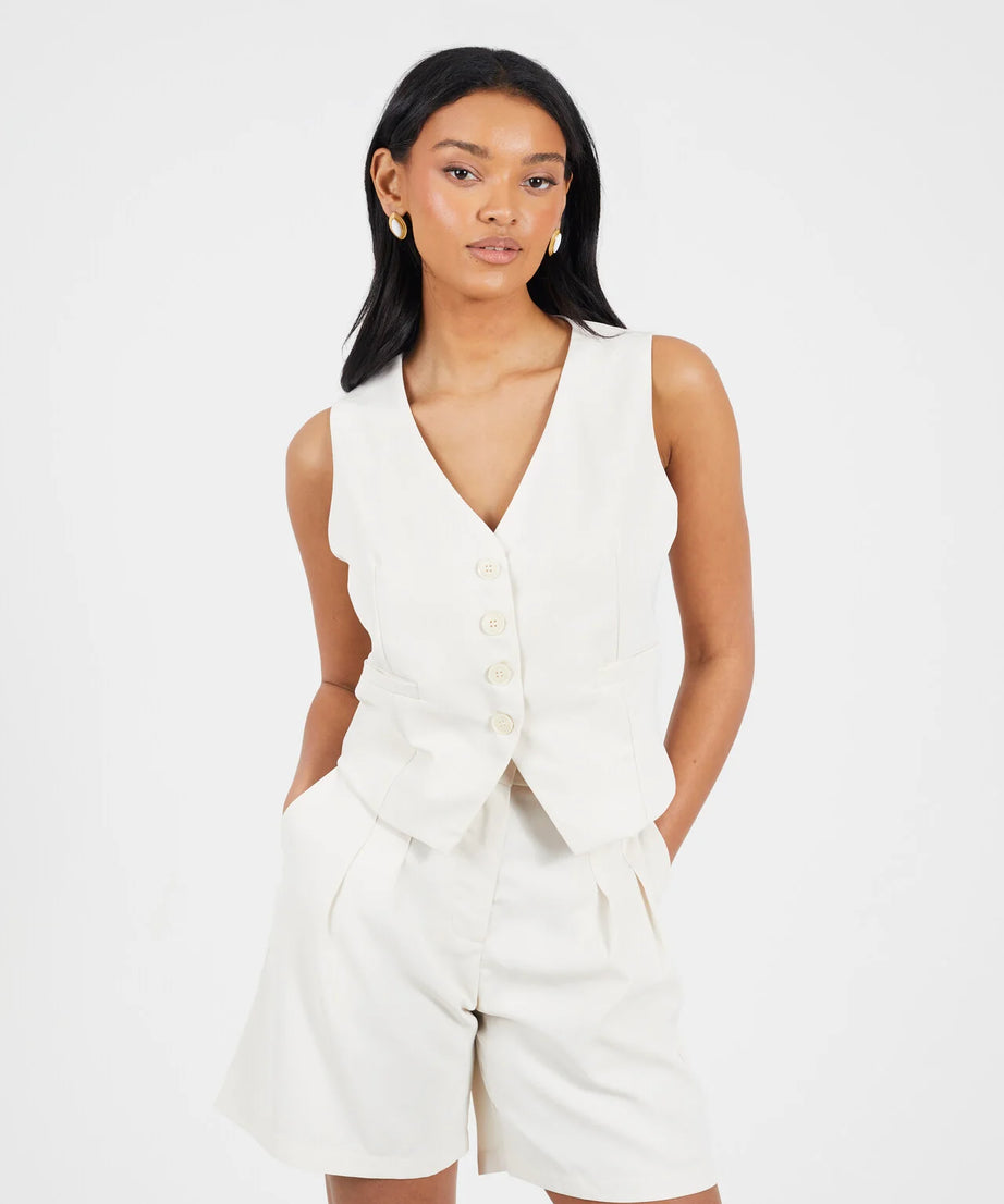 BUTTON DOWN TAILORED WAISTCOAT CREAM