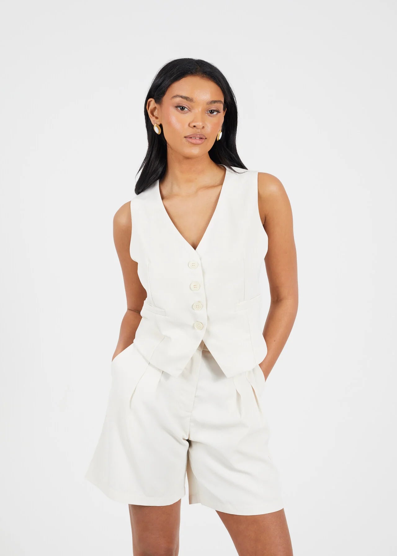 BUTTON DOWN TAILORED WAISTCOAT CREAM