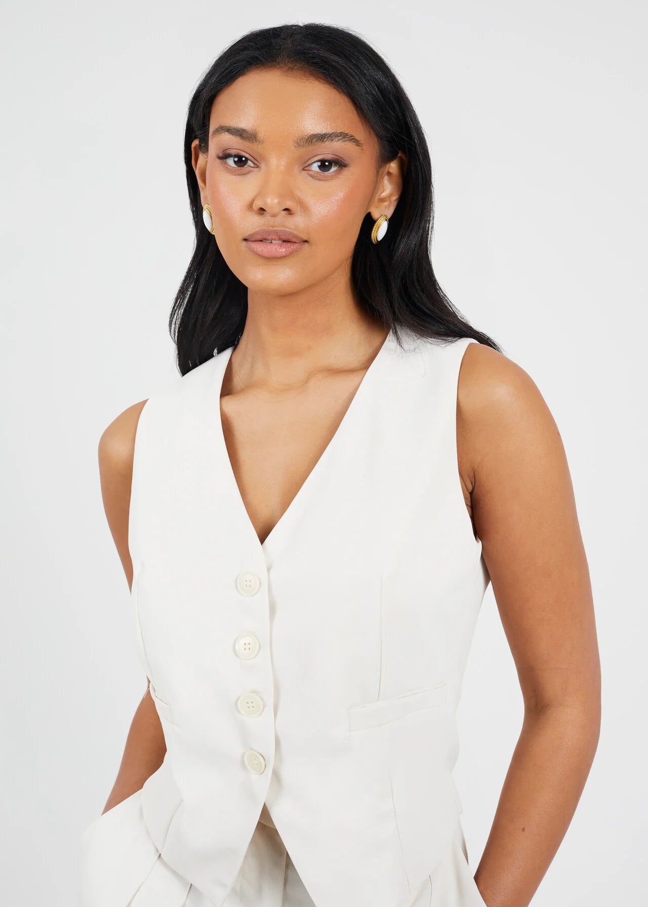 BUTTON DOWN TAILORED WAISTCOAT CREAM