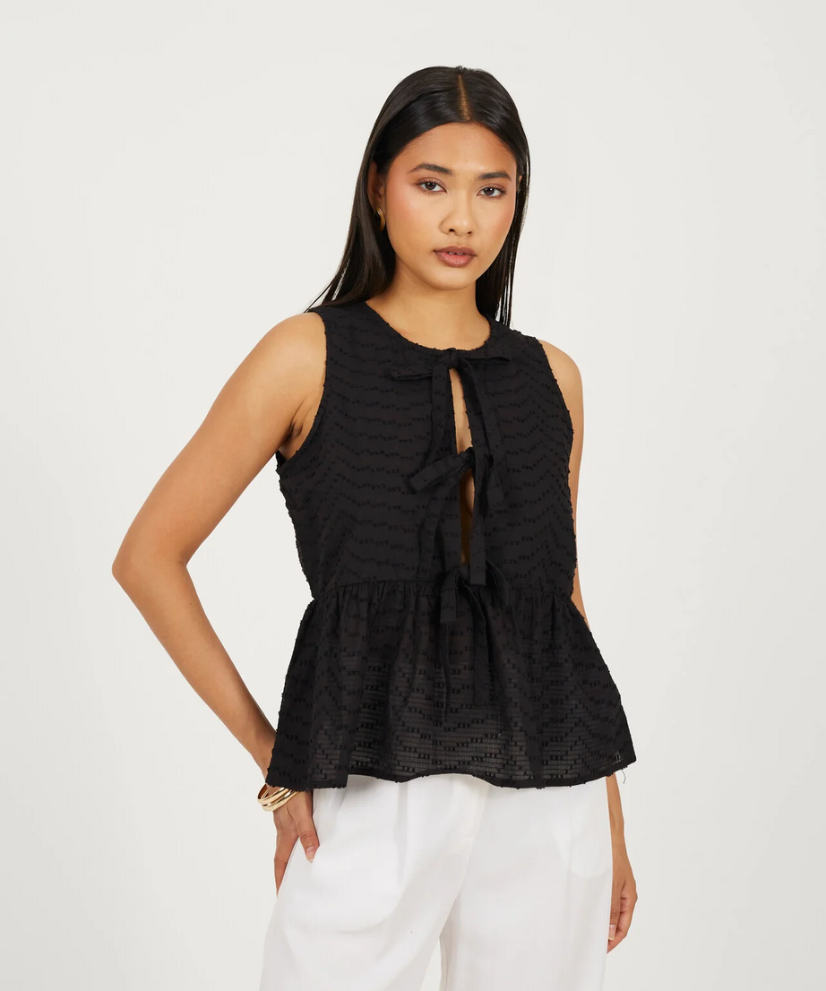 Brave Soul Sheered Tie-Up Woven Vest Top