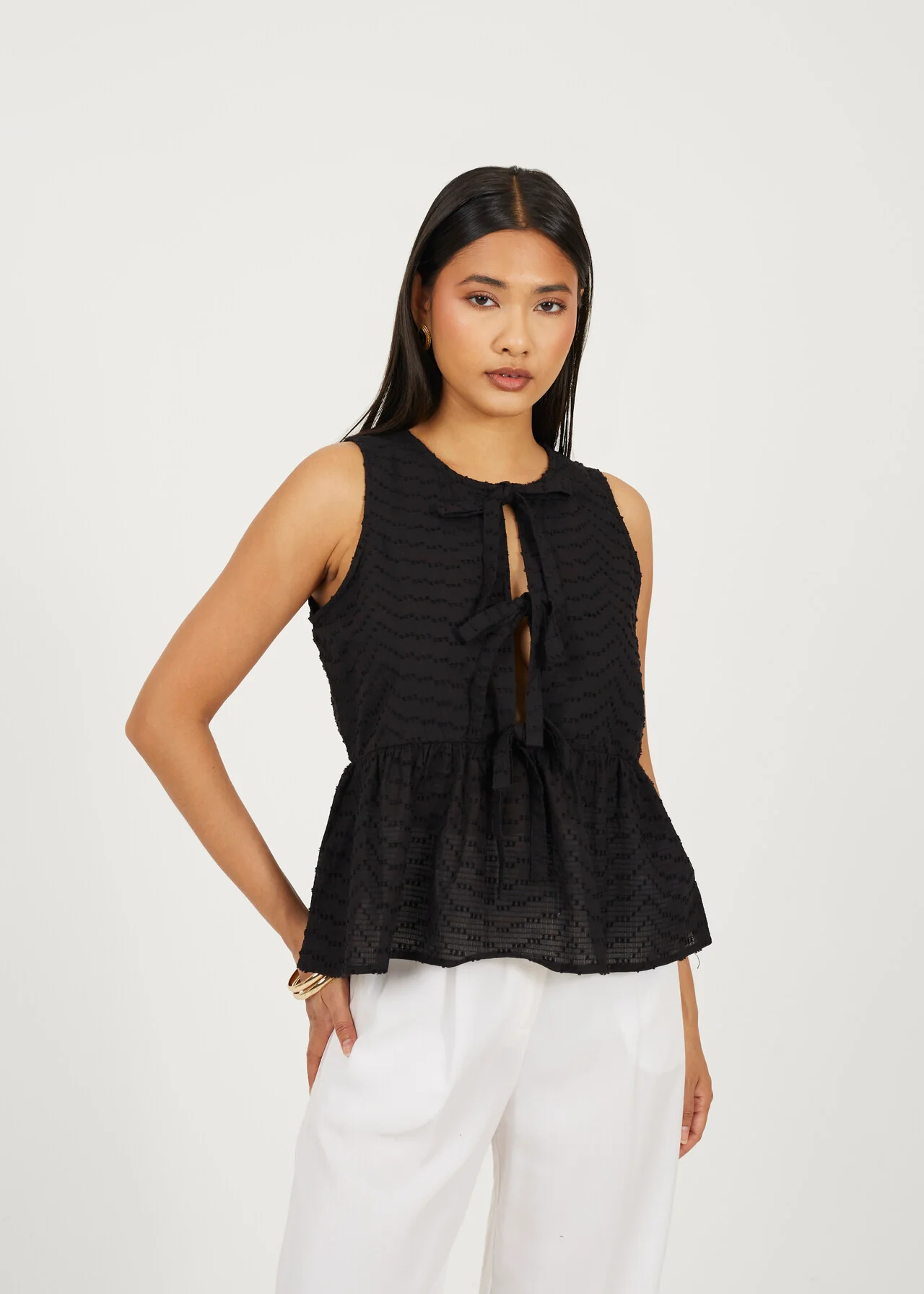 Brave Soul Sheered Tie-Up Woven Vest Top