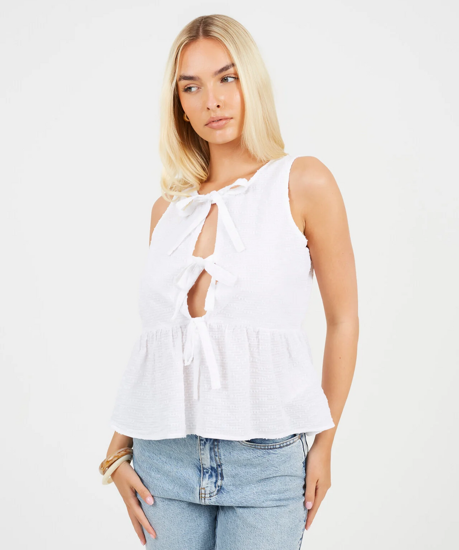 Brave Soul Sheered Tie-Up Woven Vest Top