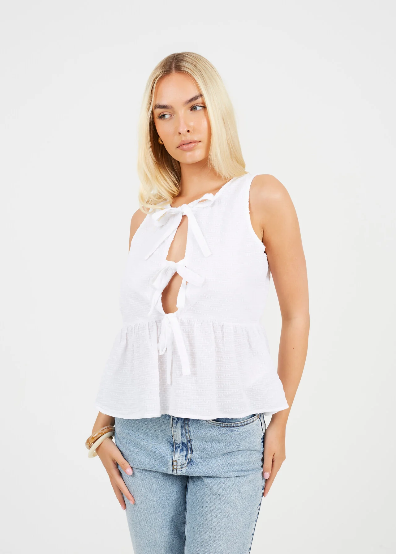 Brave Soul Sheered Tie-Up Woven Vest Top