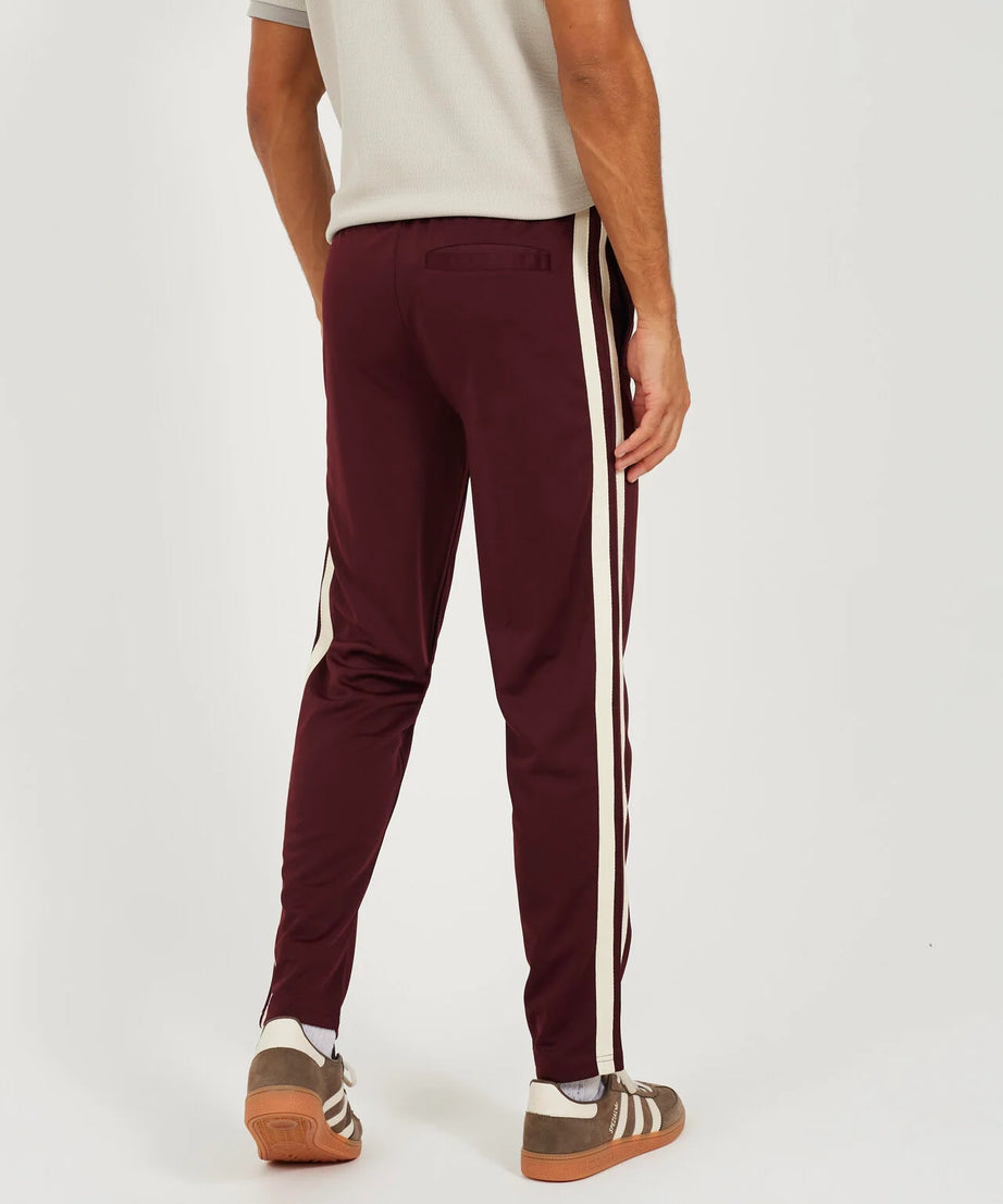 CONTRAST SIDE STRIPE WIDE LEG JOGGERS, BURGUNDY